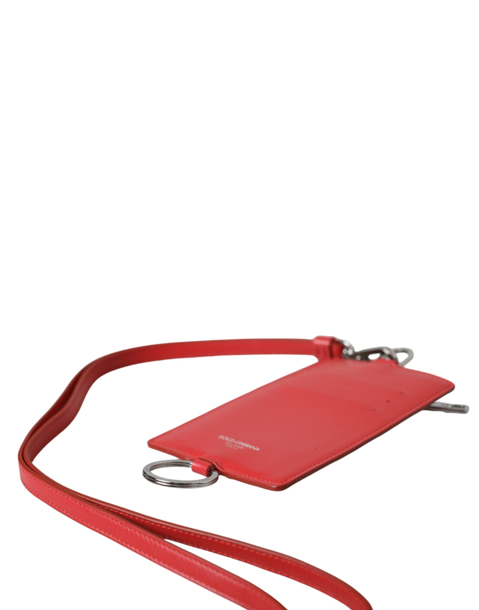 Portefeuille porte-cartes Dolce &amp; Gabbana en cuir de veau rouge avec cordon et logo