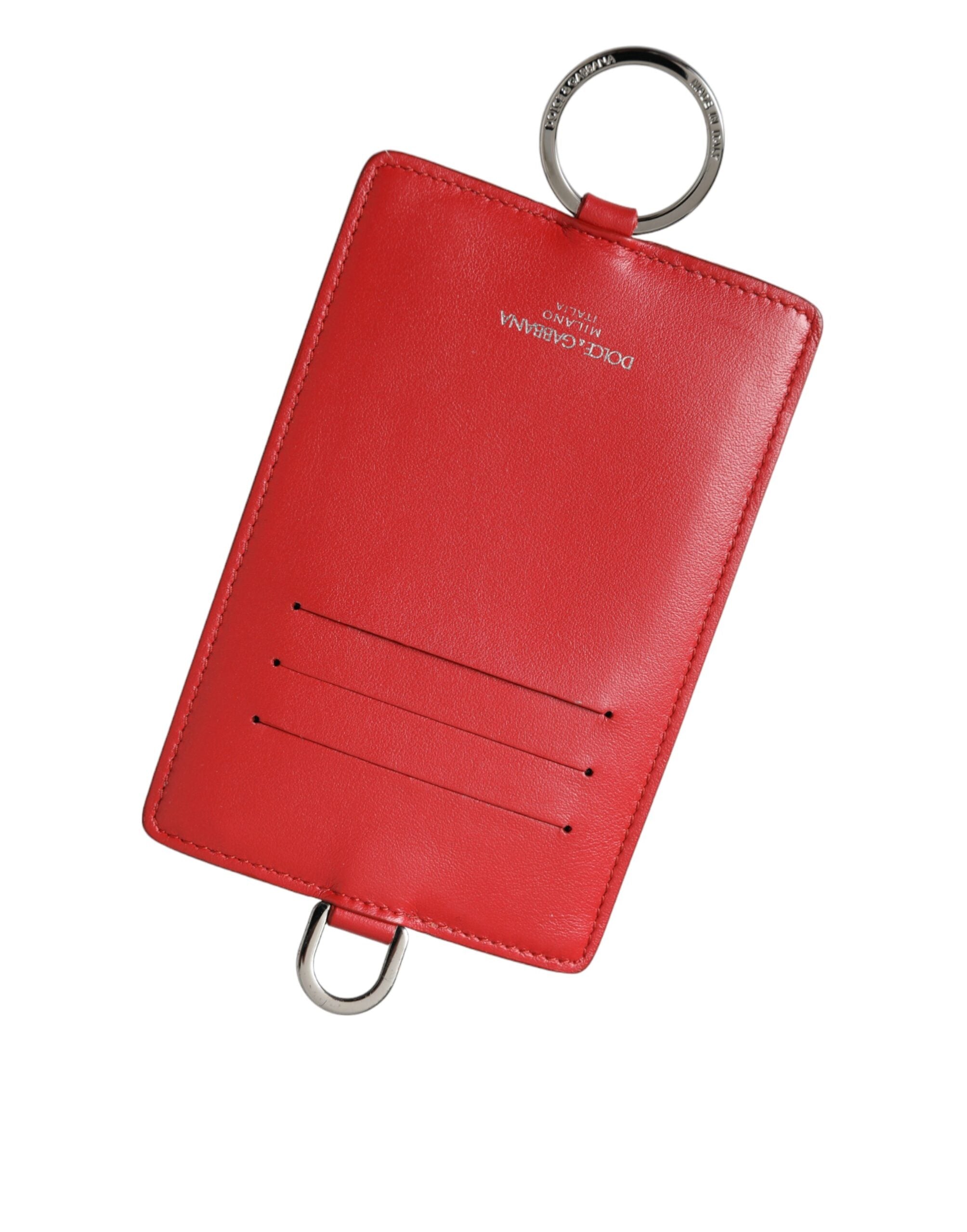 Portefeuille porte-cartes Dolce &amp; Gabbana en cuir de veau rouge avec cordon et logo
