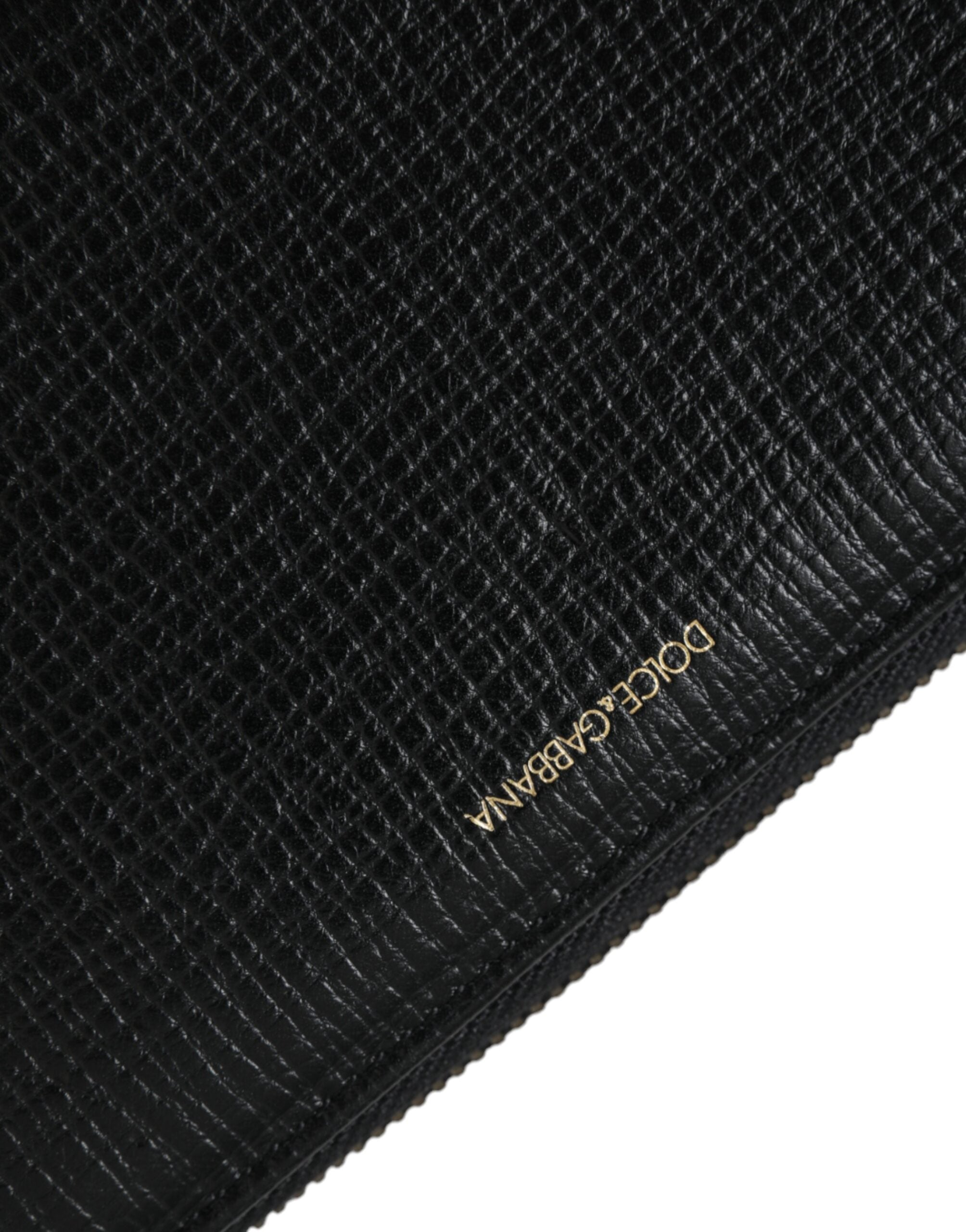 Portefeuille continental zippé en cuir noir Dolce &amp; Gabbana avec patch logo