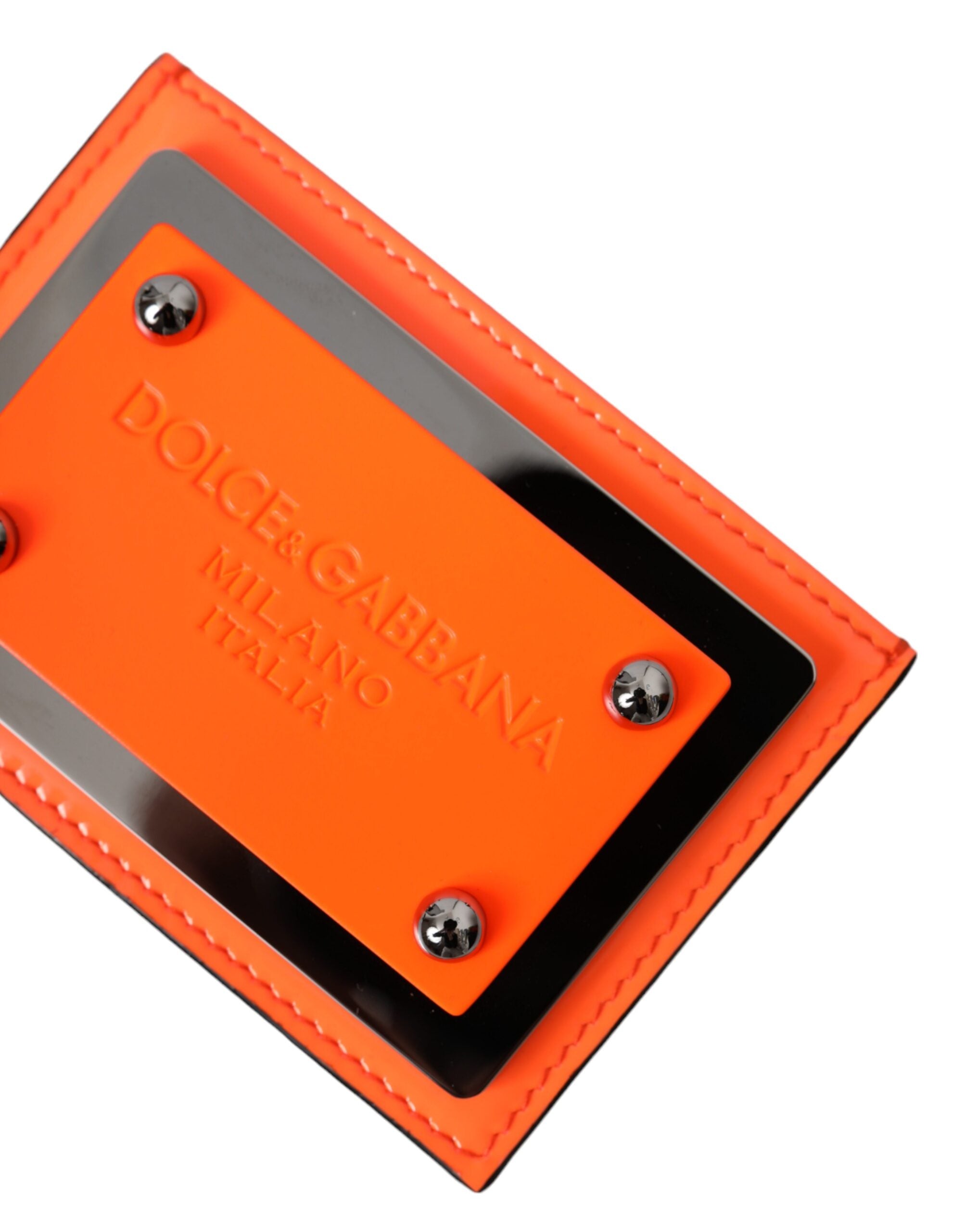 Portefeuille porte-cartes Dolce &amp; Gabbana en cuir orange et noir avec plaque logo