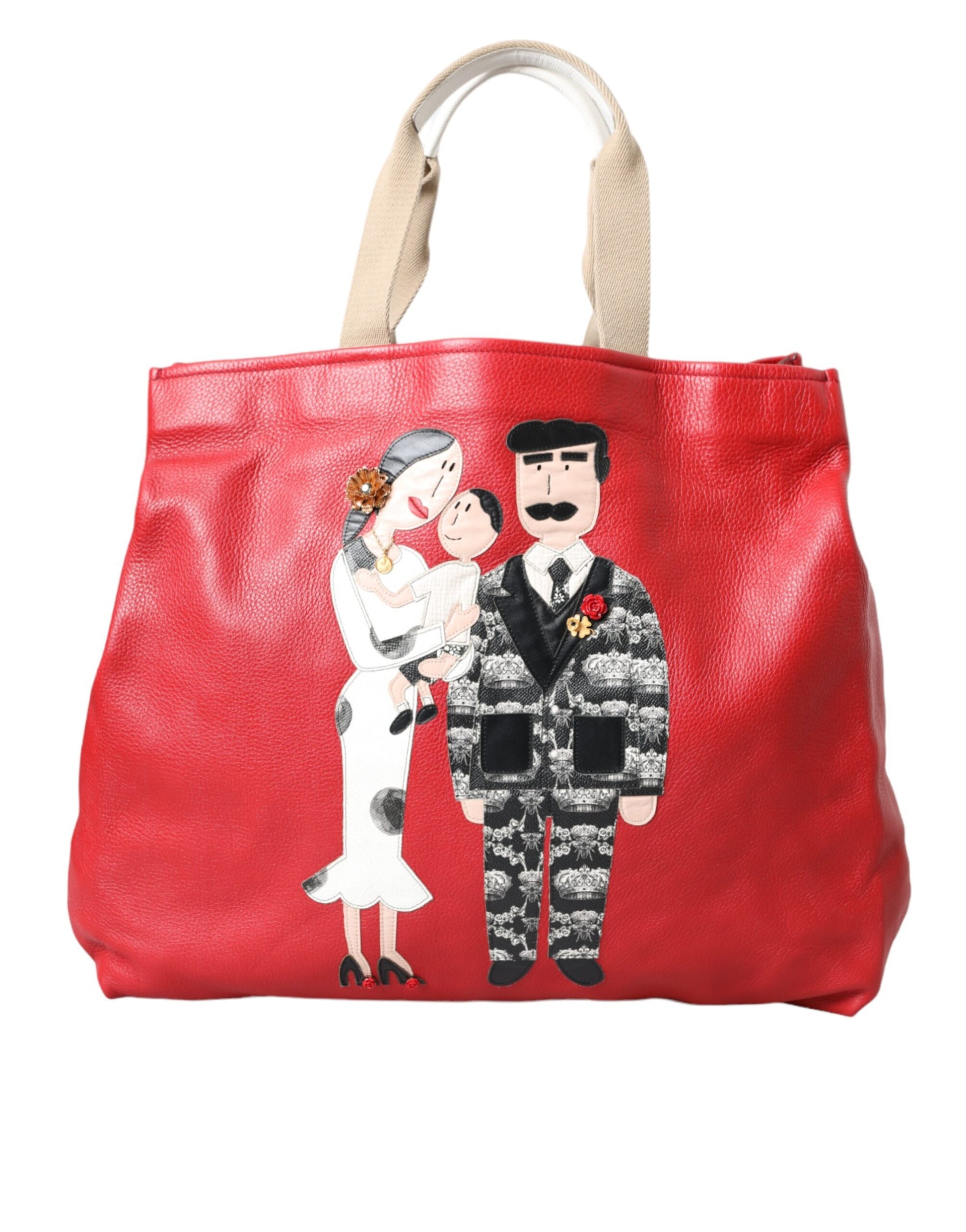 Sac cabas Dolce &amp; Gabbana en cuir rouge avec patch #DGFamily