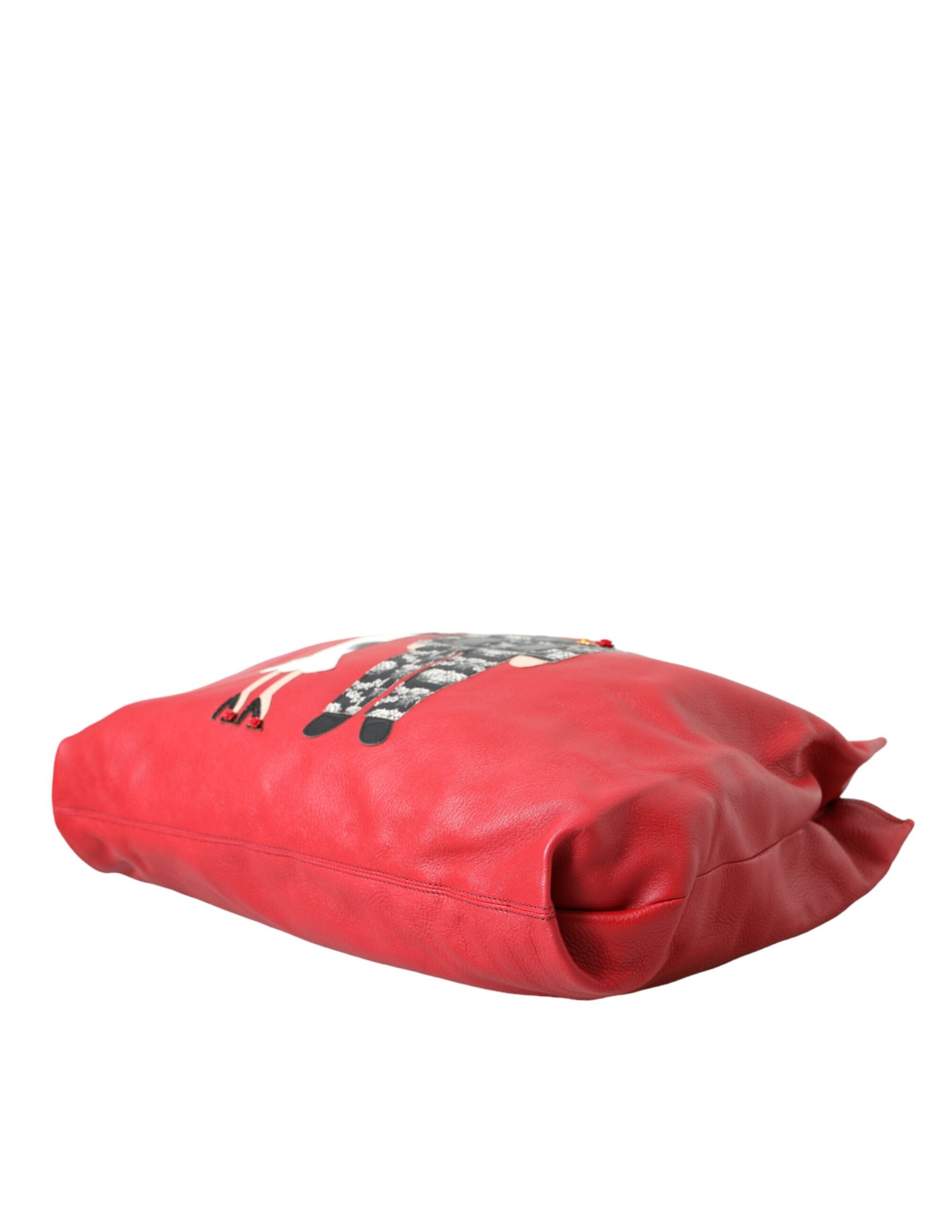 Sac cabas Dolce &amp; Gabbana en cuir rouge avec patch #DGFamily
