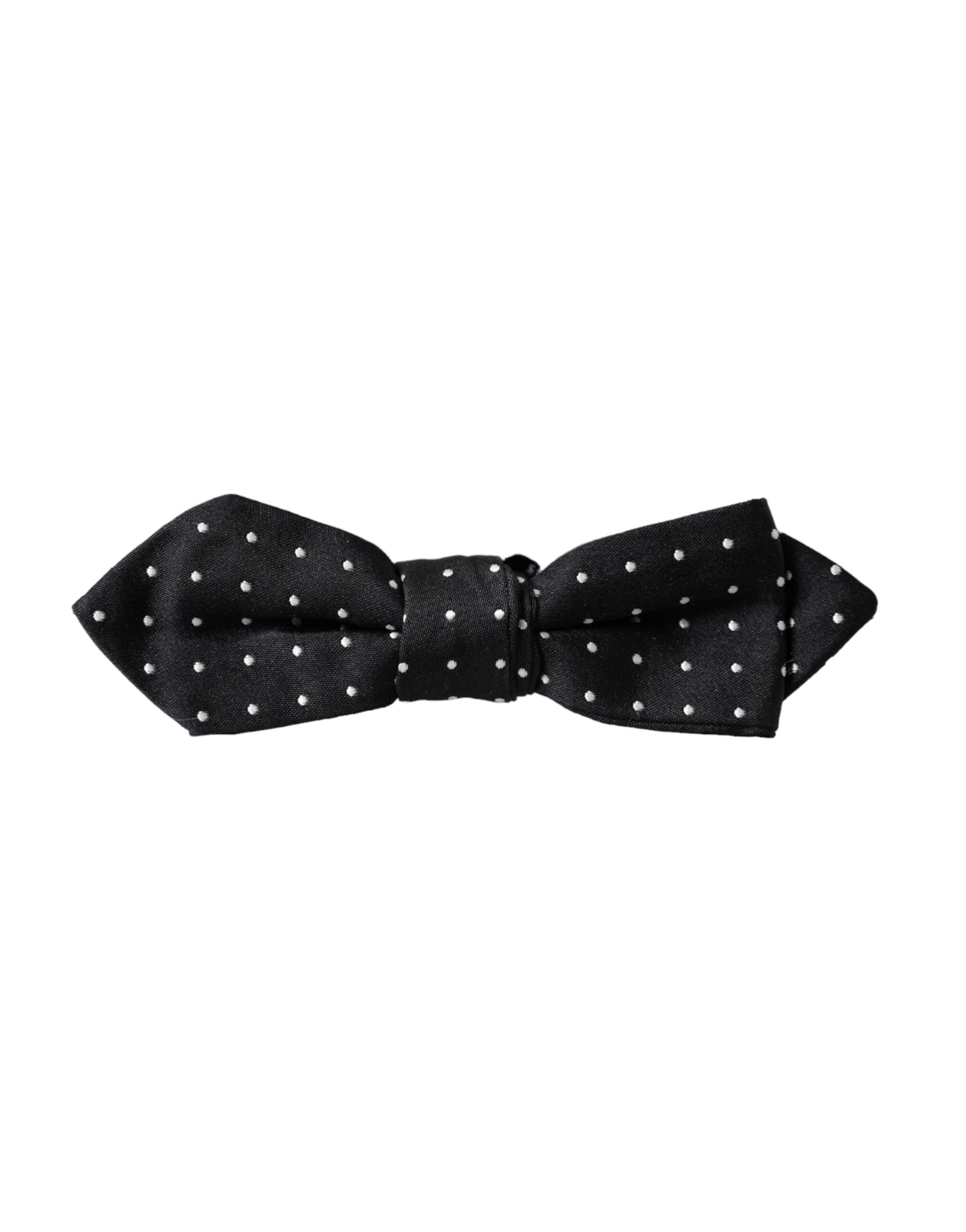 Dolce &amp; Gabbana – Schwarze Seidenfliege mit Punkten und verstellbarem Halsausschnitt – Papillon