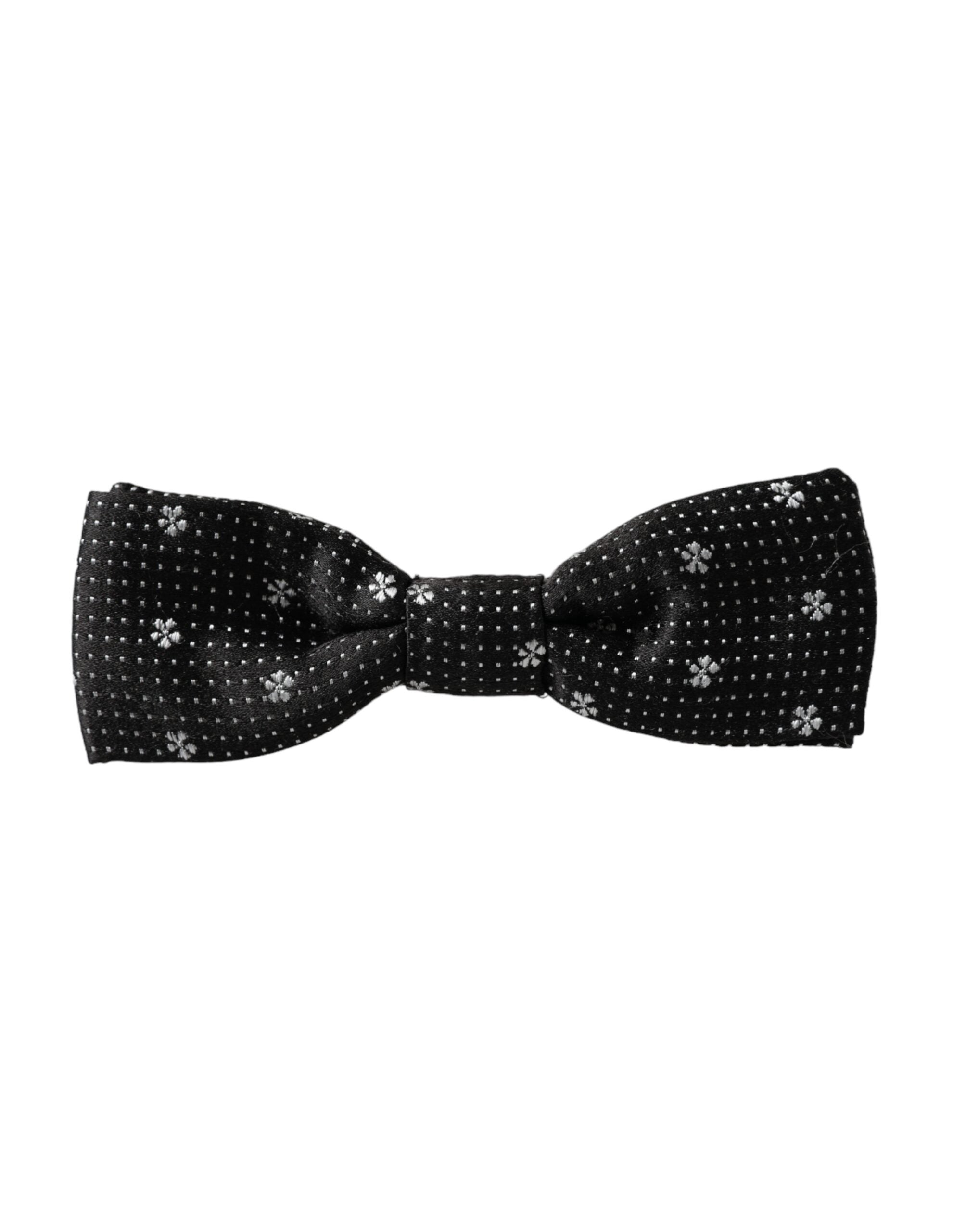 Dolce &amp; Gabbana Schwarze Seidenfliege mit Blumenmuster und verstellbarem Halsausschnitt für Herren, Papillon