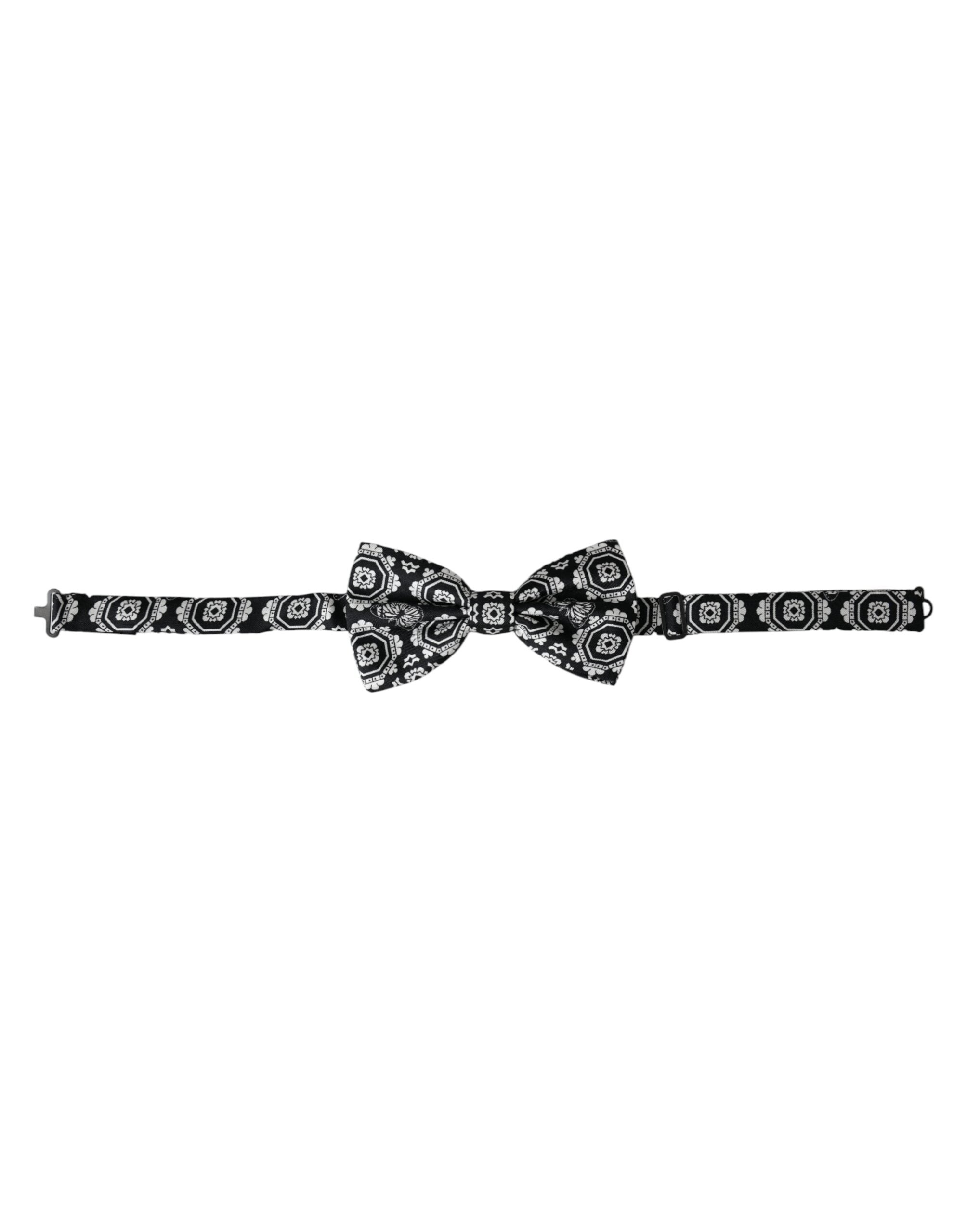 Dolce &amp; Gabbana Schwarz-Weiß bedruckte verstellbare Herrenfliege
