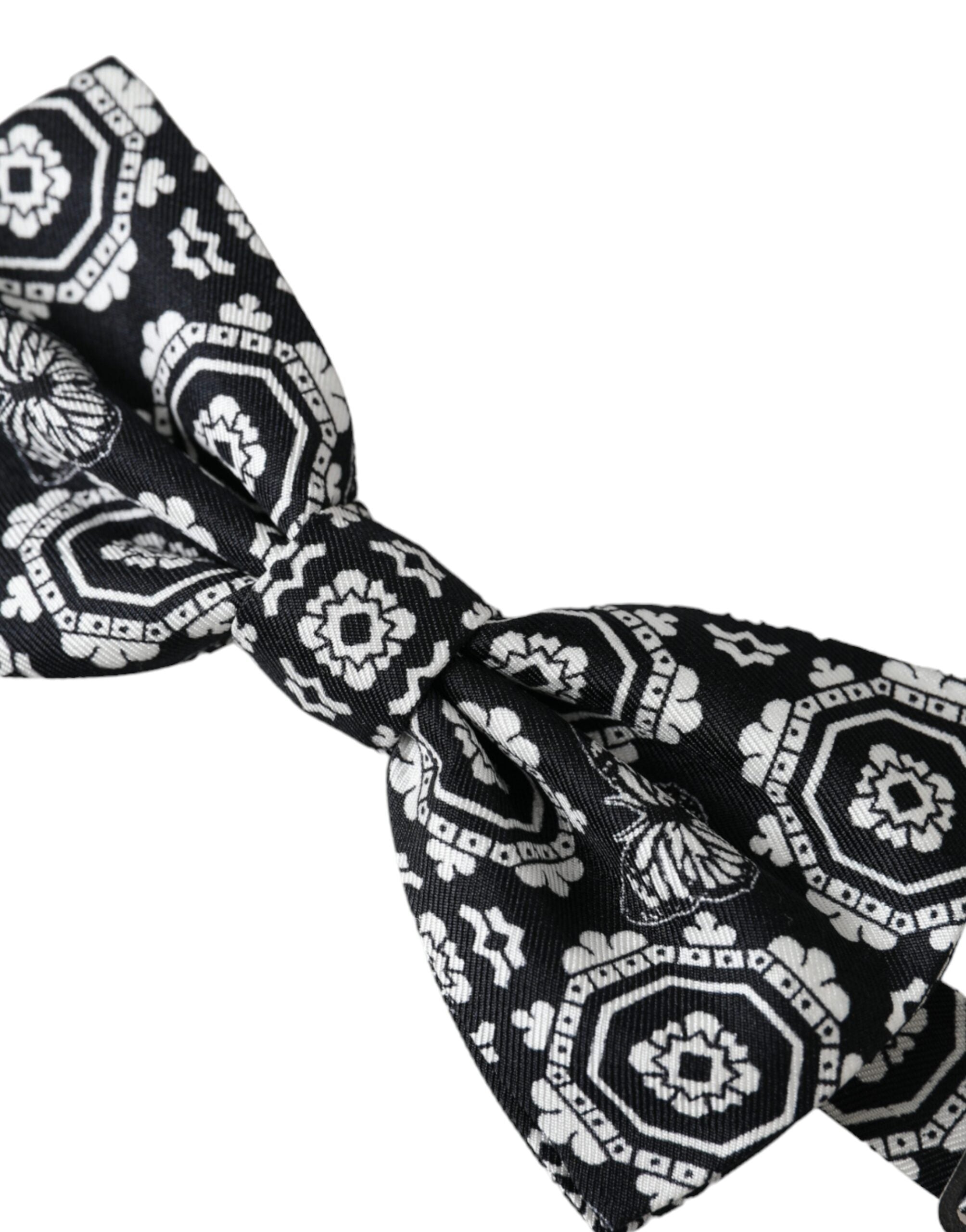 Dolce &amp; Gabbana Schwarz-Weiß bedruckte verstellbare Herrenfliege