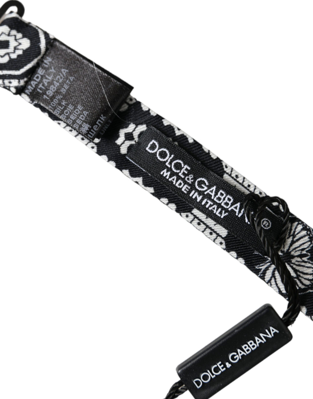 Dolce &amp; Gabbana Schwarz-Weiß bedruckte verstellbare Herrenfliege