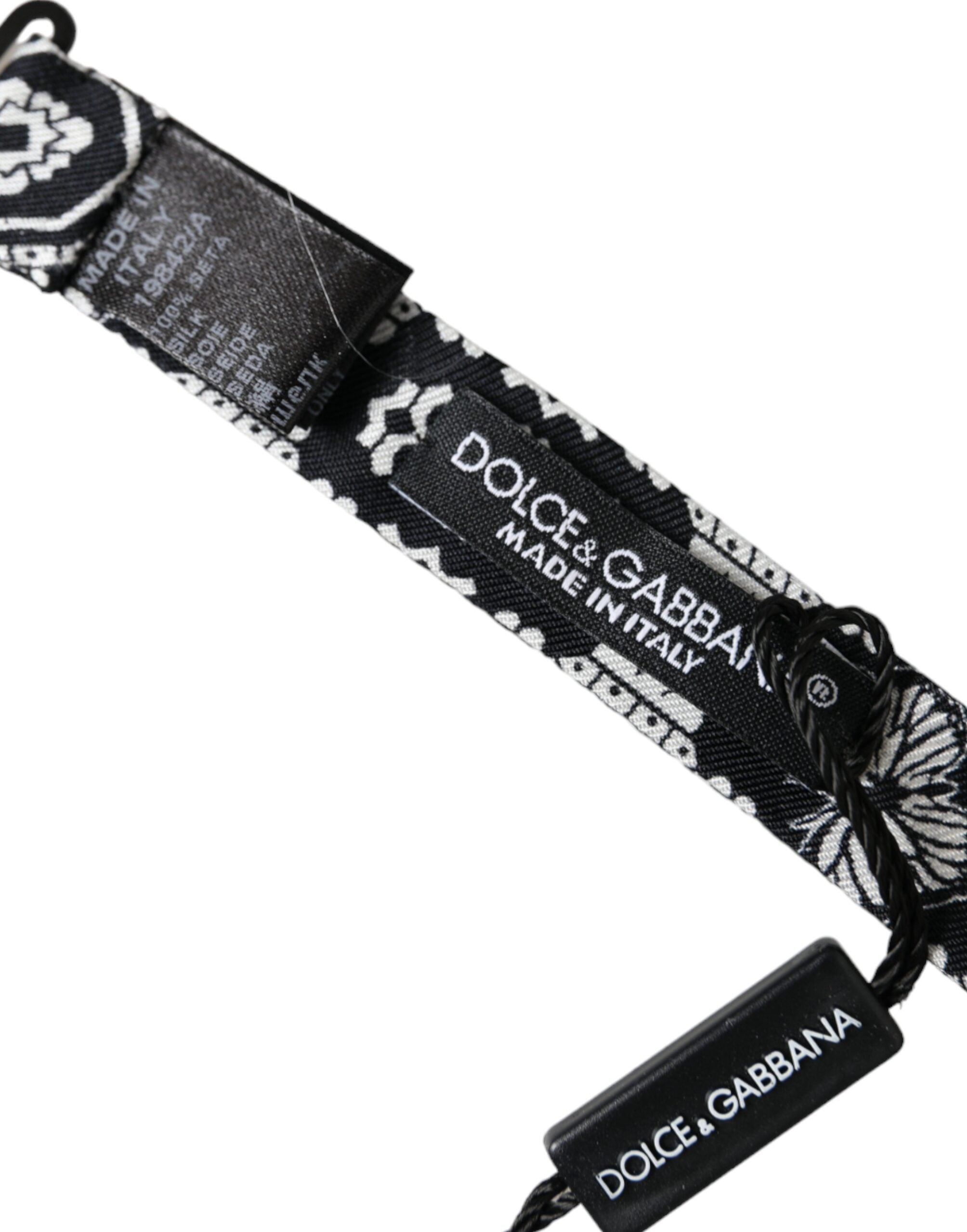 Dolce &amp; Gabbana Schwarz-Weiß bedruckte verstellbare Herrenfliege