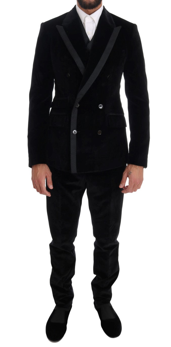 Dolce &amp; Gabbana Eleganter schwarzer dreiteiliger Slim Fit-Anzug