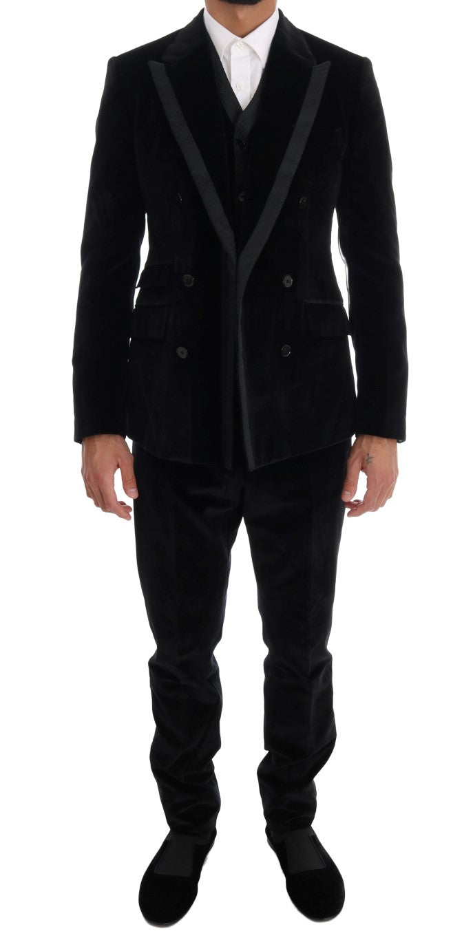 Dolce &amp; Gabbana Eleganter schwarzer dreiteiliger Slim Fit-Anzug
