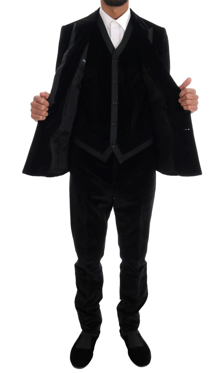 Dolce &amp; Gabbana Eleganter schwarzer dreiteiliger Slim Fit-Anzug