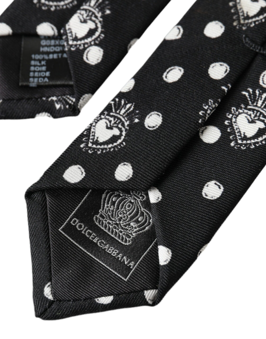 Dolce &amp; Gabbana – Verstellbare Krawatte mit schwarzem Herz- und Punktmuster