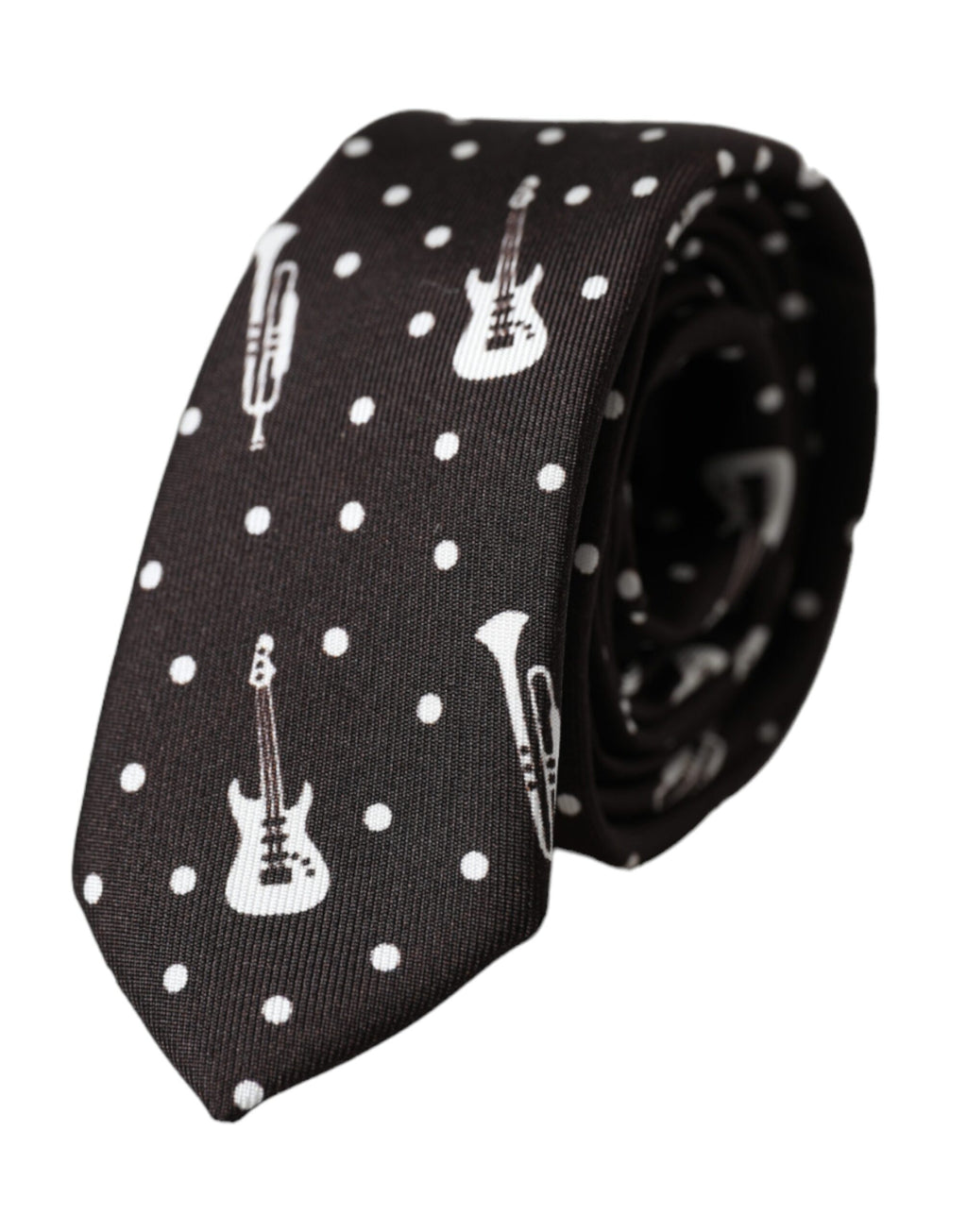 Dolce &amp; Gabbana Schwarze verstellbare Seidenkrawatte mit Gitarrendruck