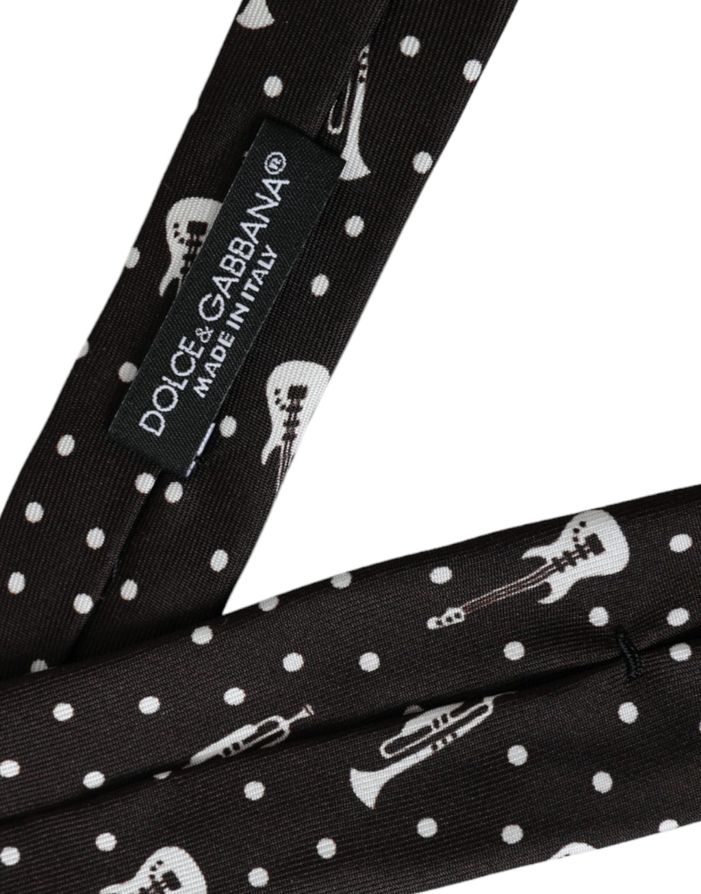 Dolce &amp; Gabbana Schwarze verstellbare Seidenkrawatte mit Gitarrendruck