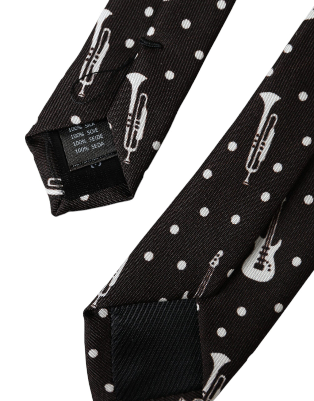Dolce &amp; Gabbana Schwarze verstellbare Seidenkrawatte mit Gitarrendruck