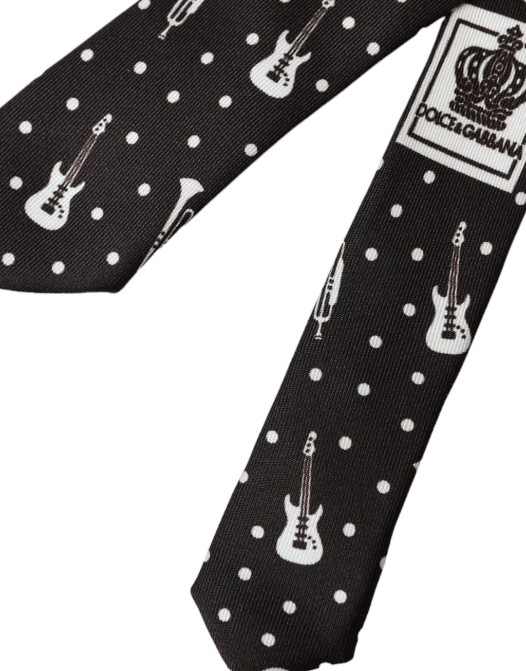 Dolce &amp; Gabbana Schwarze verstellbare Seidenkrawatte mit Gitarrendruck