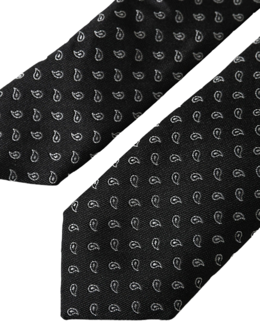 Dolce &amp; Gabbana – Verstellbare Herrenkrawatte aus schwarzer Seide mit Jacquardmuster