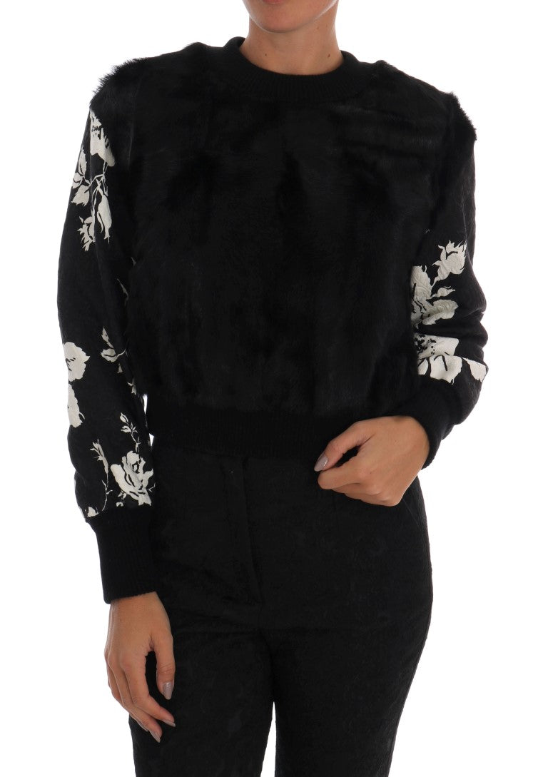 Dolce &amp; Gabbana – Schwarzer Pullover mit Blumenbrokat