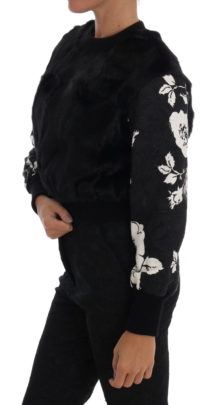 Dolce &amp; Gabbana – Schwarzer Pullover mit Blumenbrokat