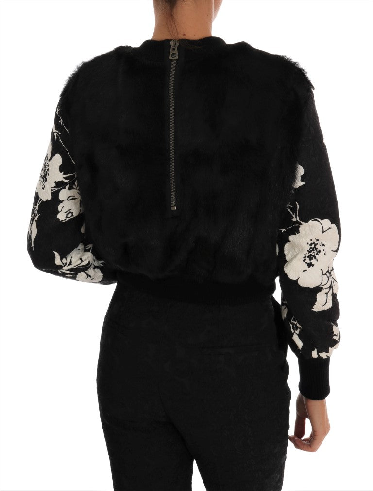 Dolce &amp; Gabbana – Schwarzer Pullover mit Blumenbrokat