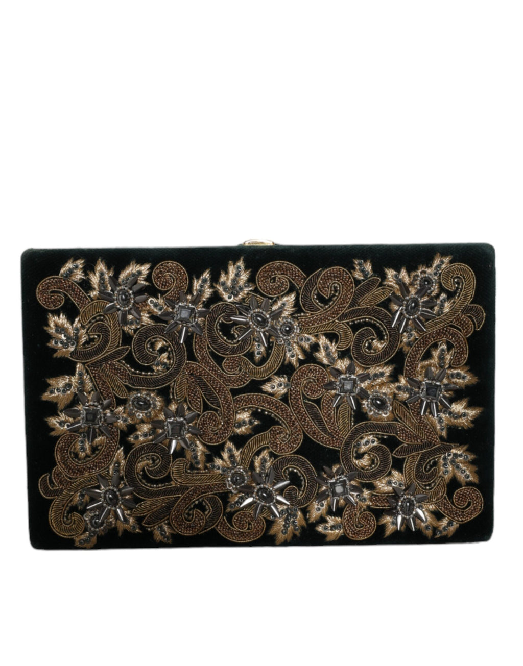 Sac à main de soirée Dolce &amp; Gabbana en velours noir avec cadre doré