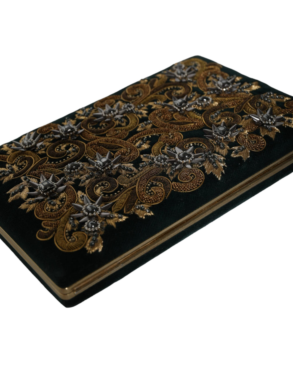 Sac à main de soirée Dolce &amp; Gabbana en velours noir avec cadre doré