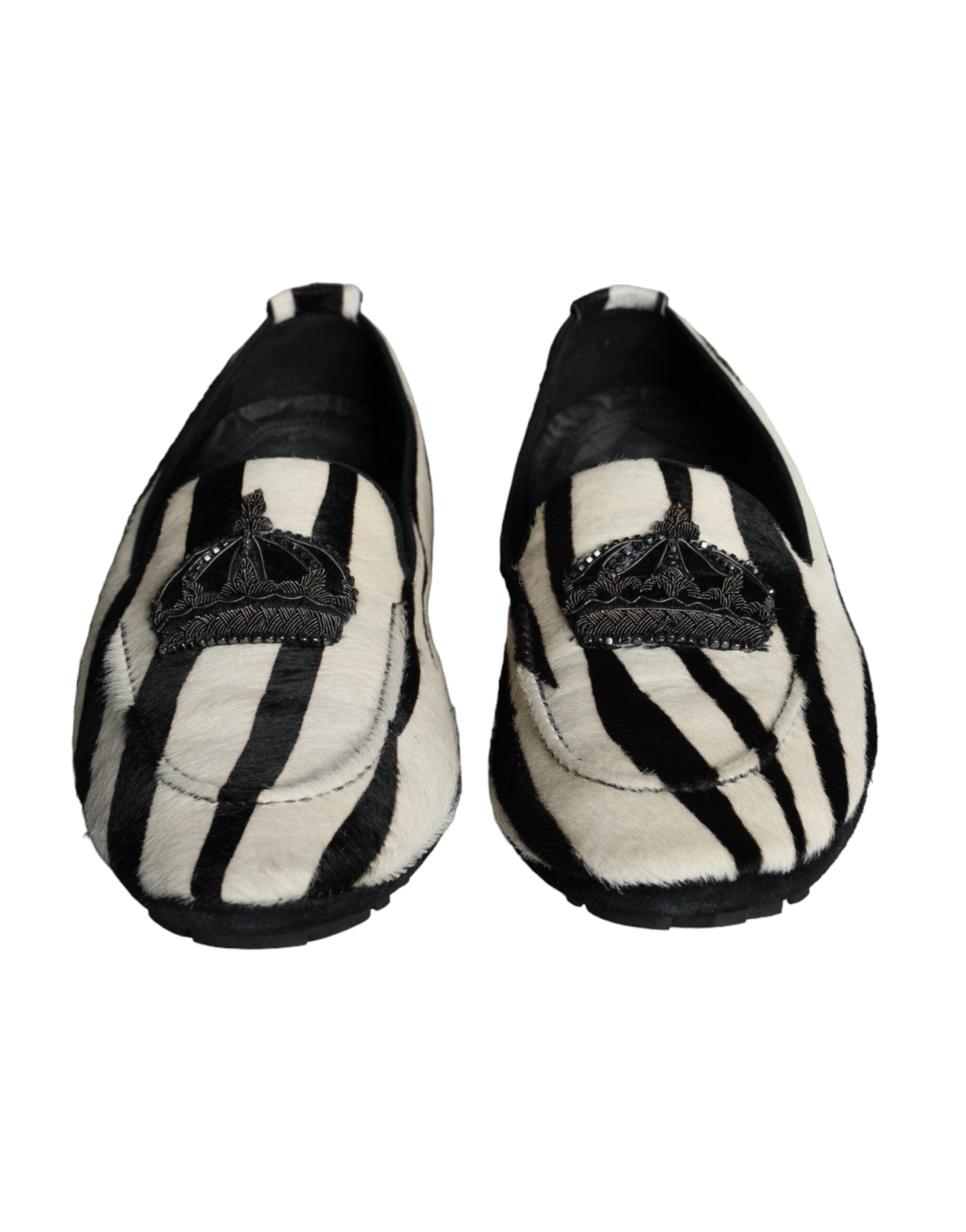 Mocassins à enfiler Dolce &amp; Gabbana en fourrure de veau noire et blanche pour homme