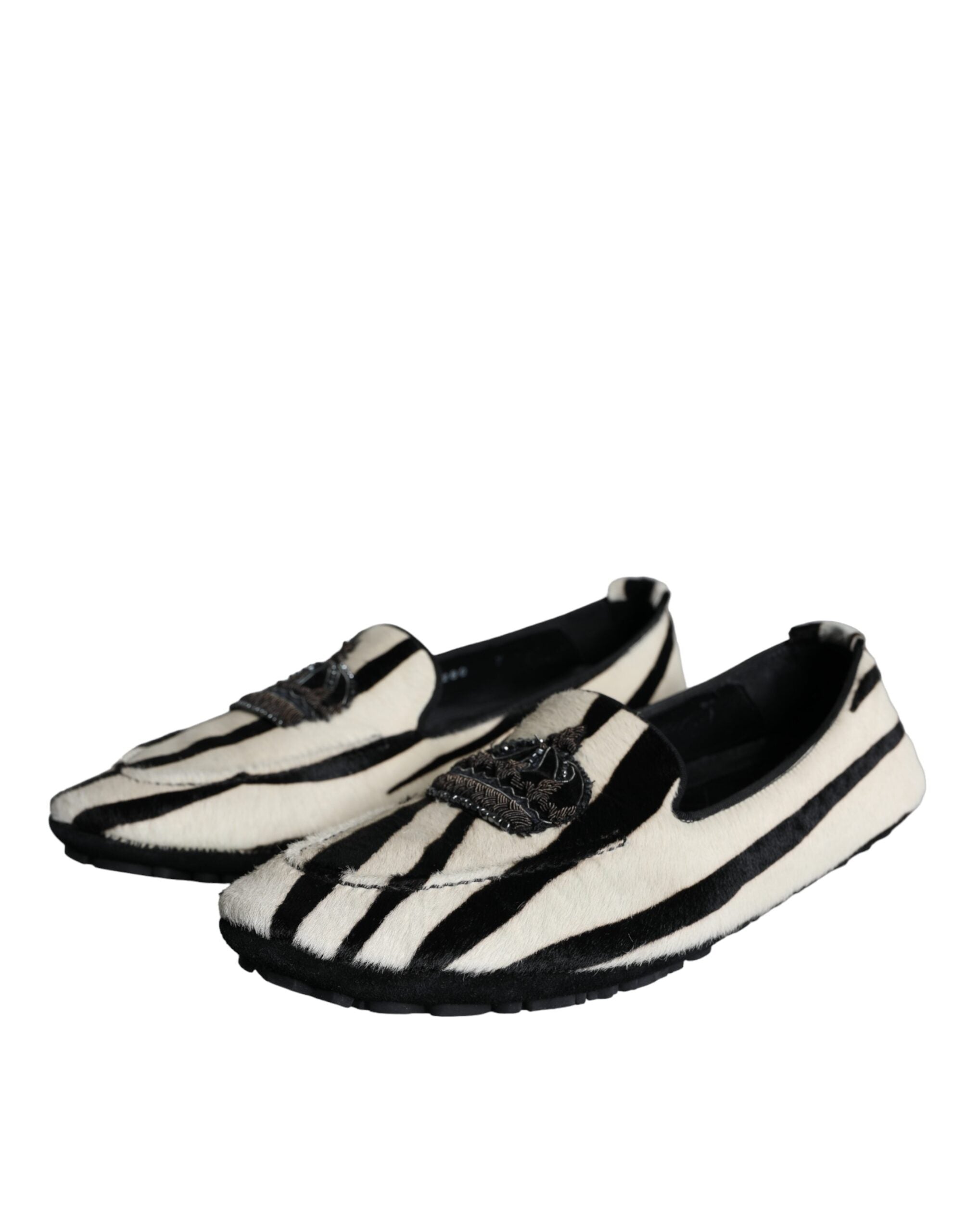 Mocassins à enfiler Dolce &amp; Gabbana en fourrure de veau noire et blanche pour homme