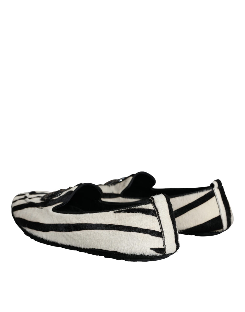 Mocassins à enfiler Dolce &amp; Gabbana en fourrure de veau noire et blanche pour homme