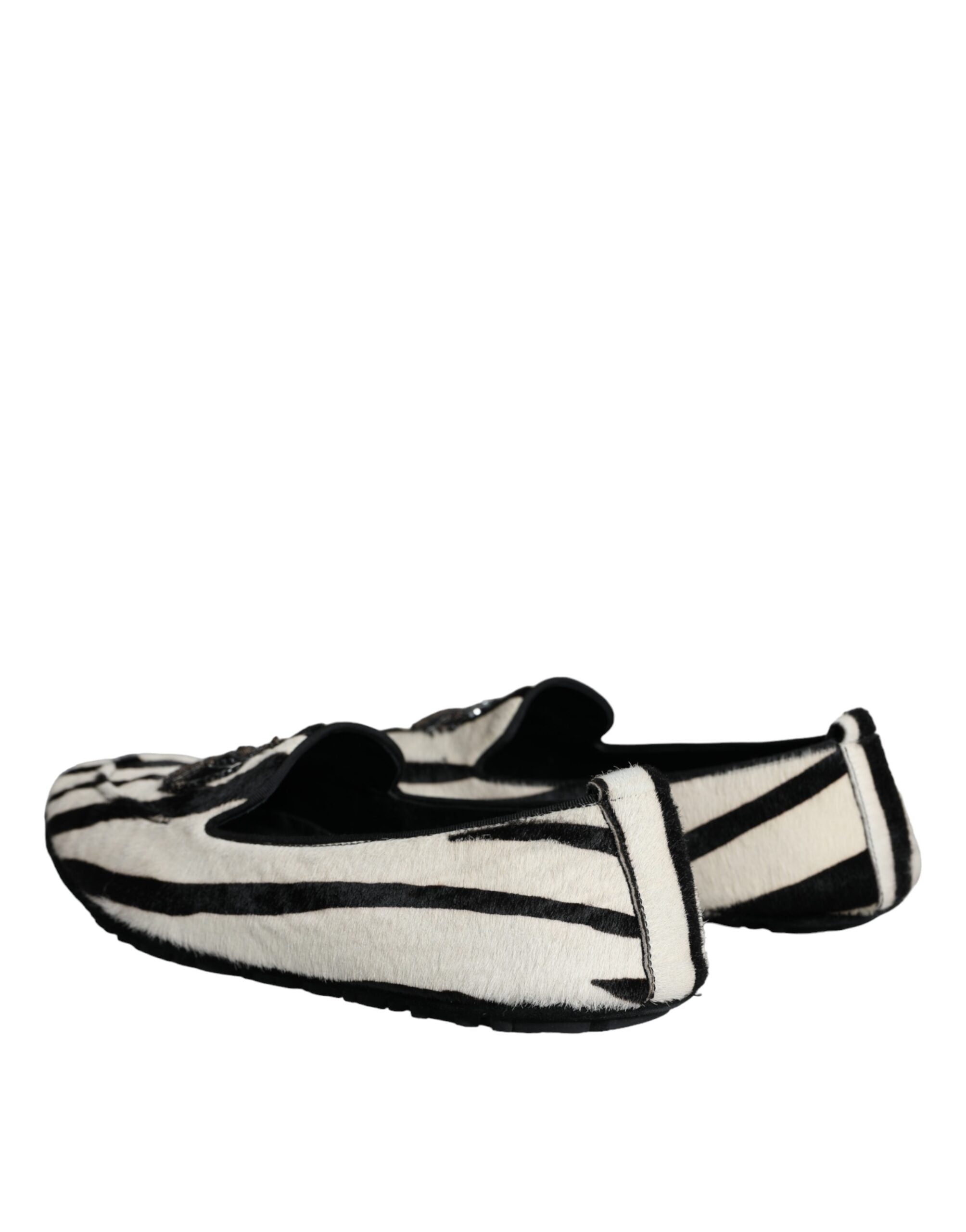 Mocassins à enfiler Dolce &amp; Gabbana en fourrure de veau noire et blanche pour homme