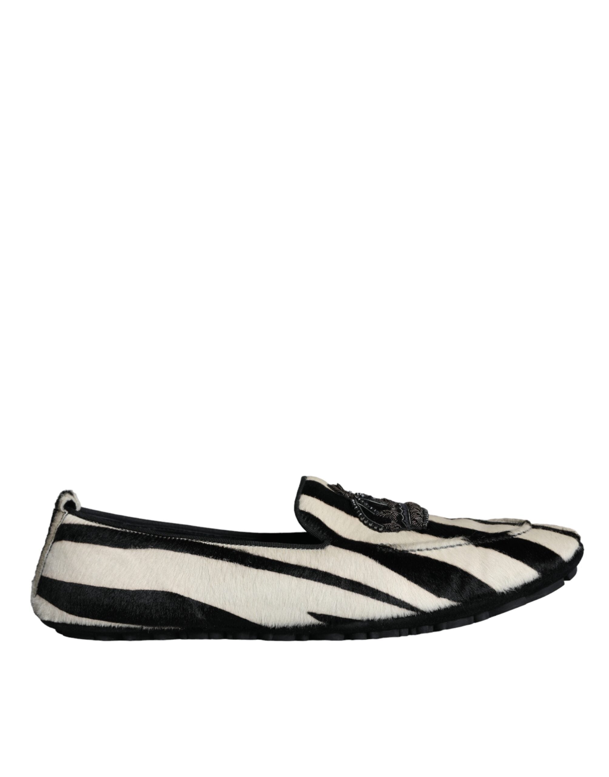 Mocassins à enfiler Dolce &amp; Gabbana en fourrure de veau noire et blanche pour homme