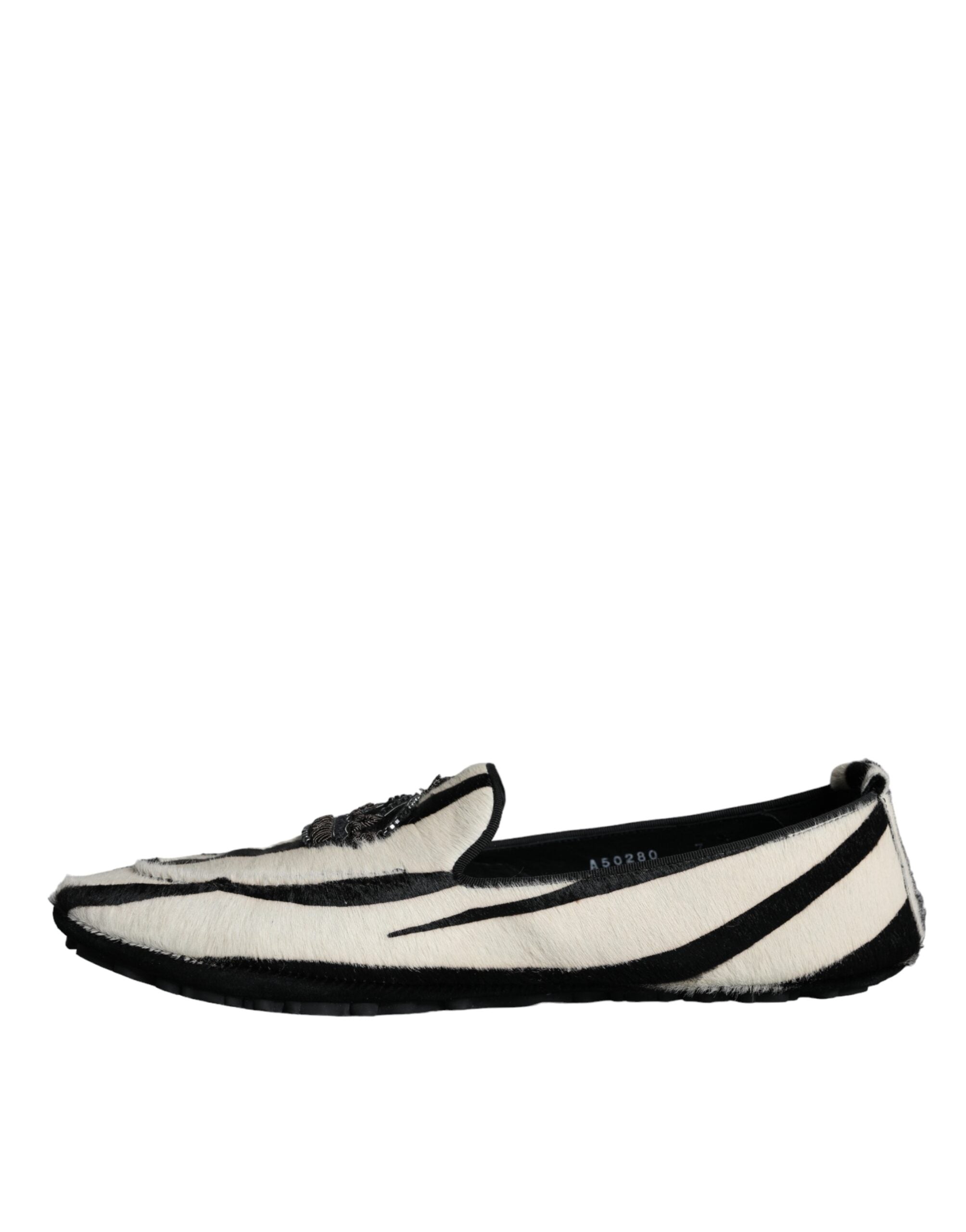 Mocassins à enfiler Dolce &amp; Gabbana en fourrure de veau noire et blanche pour homme