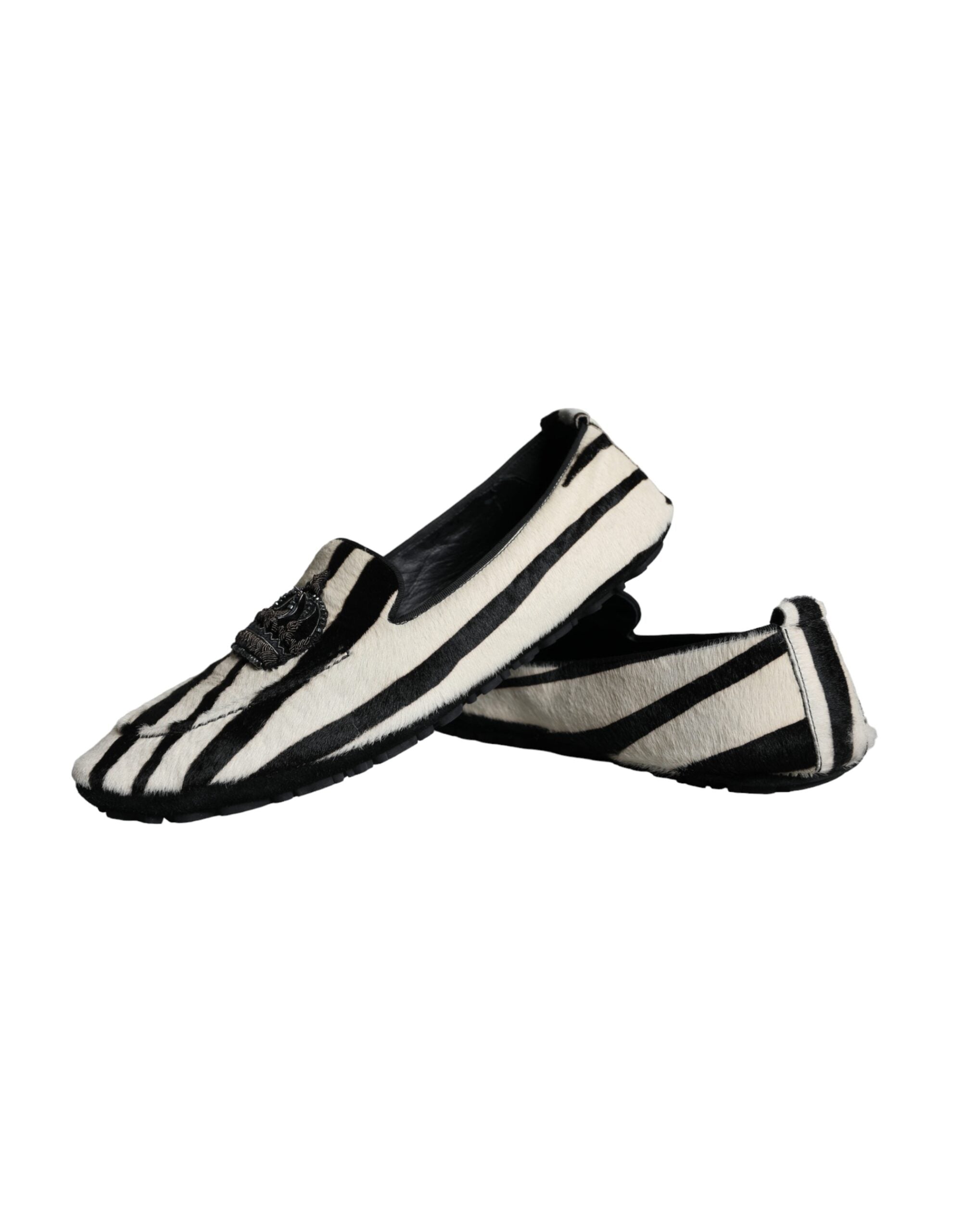 Mocassins à enfiler Dolce &amp; Gabbana en fourrure de veau noire et blanche pour homme