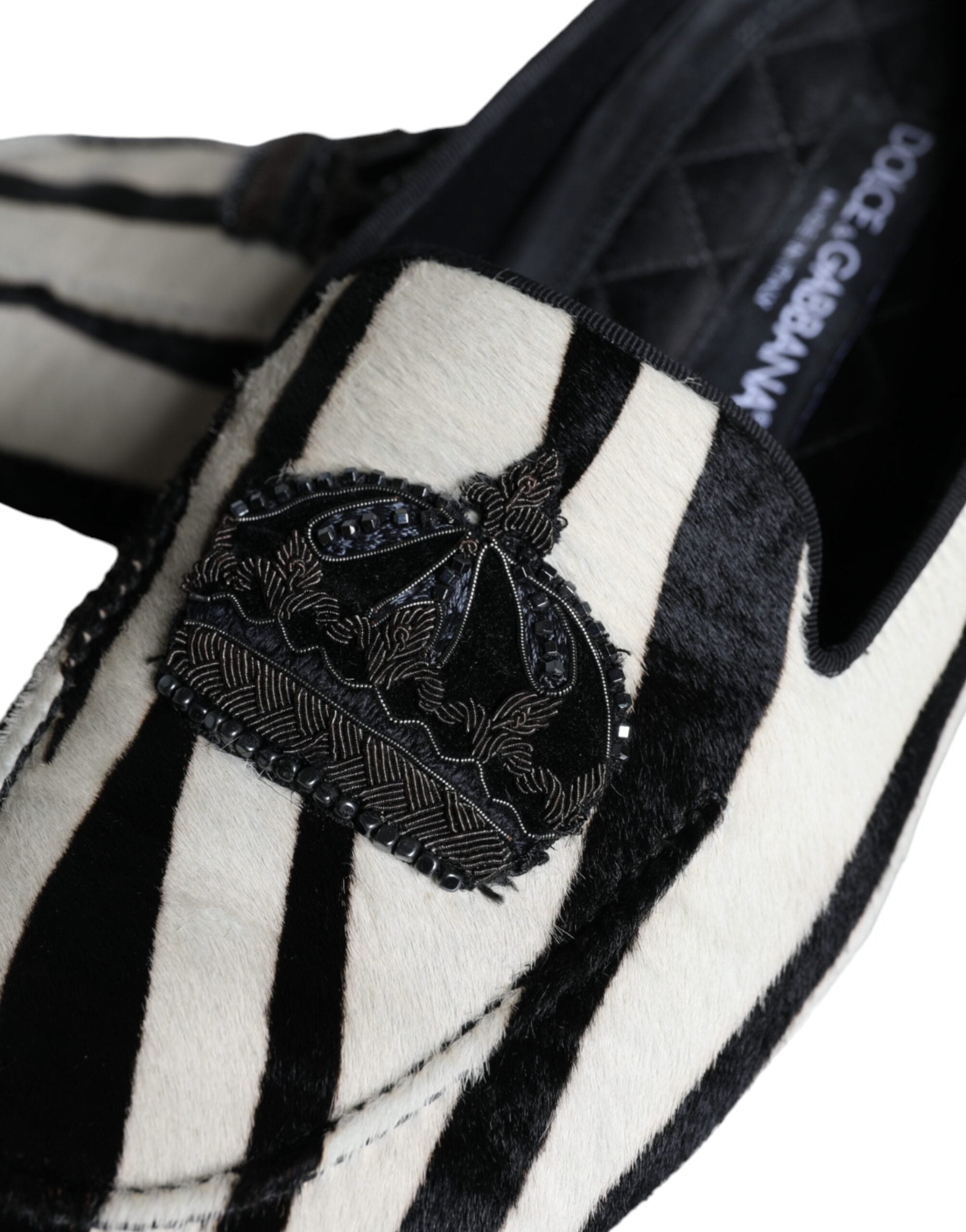 Mocassins à enfiler Dolce &amp; Gabbana en fourrure de veau noire et blanche pour homme