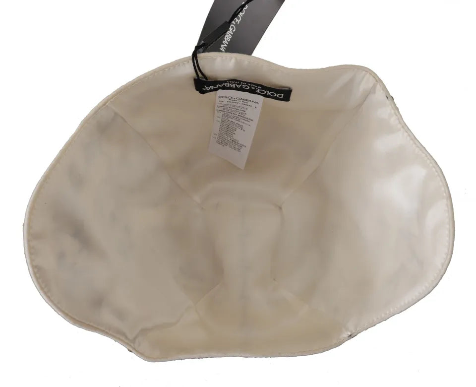 Chapeau Dolce &amp; Gabbana en laine blanche et noire avec broche camée brodée
