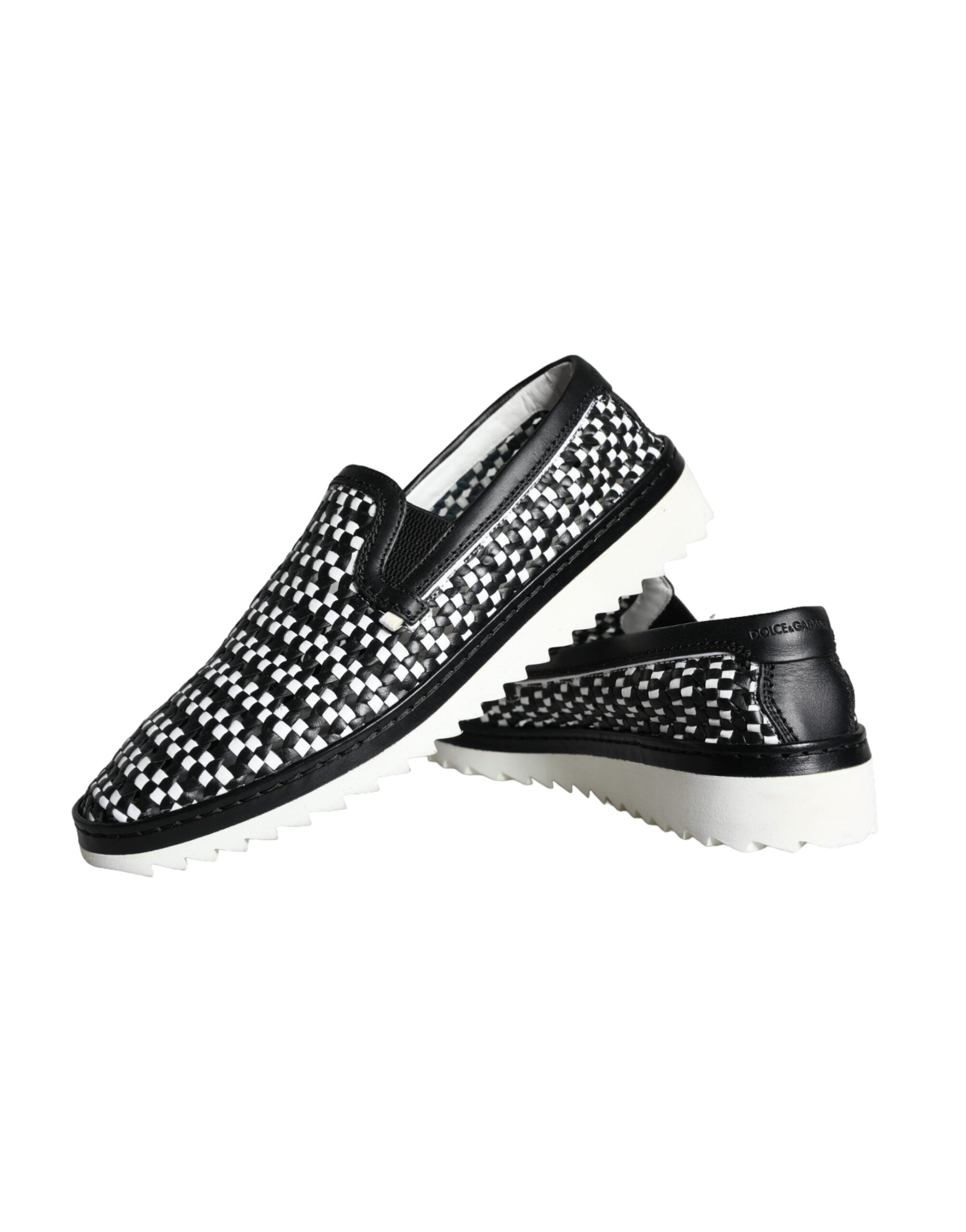 Mocassins à enfiler tissés noirs et blancs Dolce &amp; Gabbana pour homme
