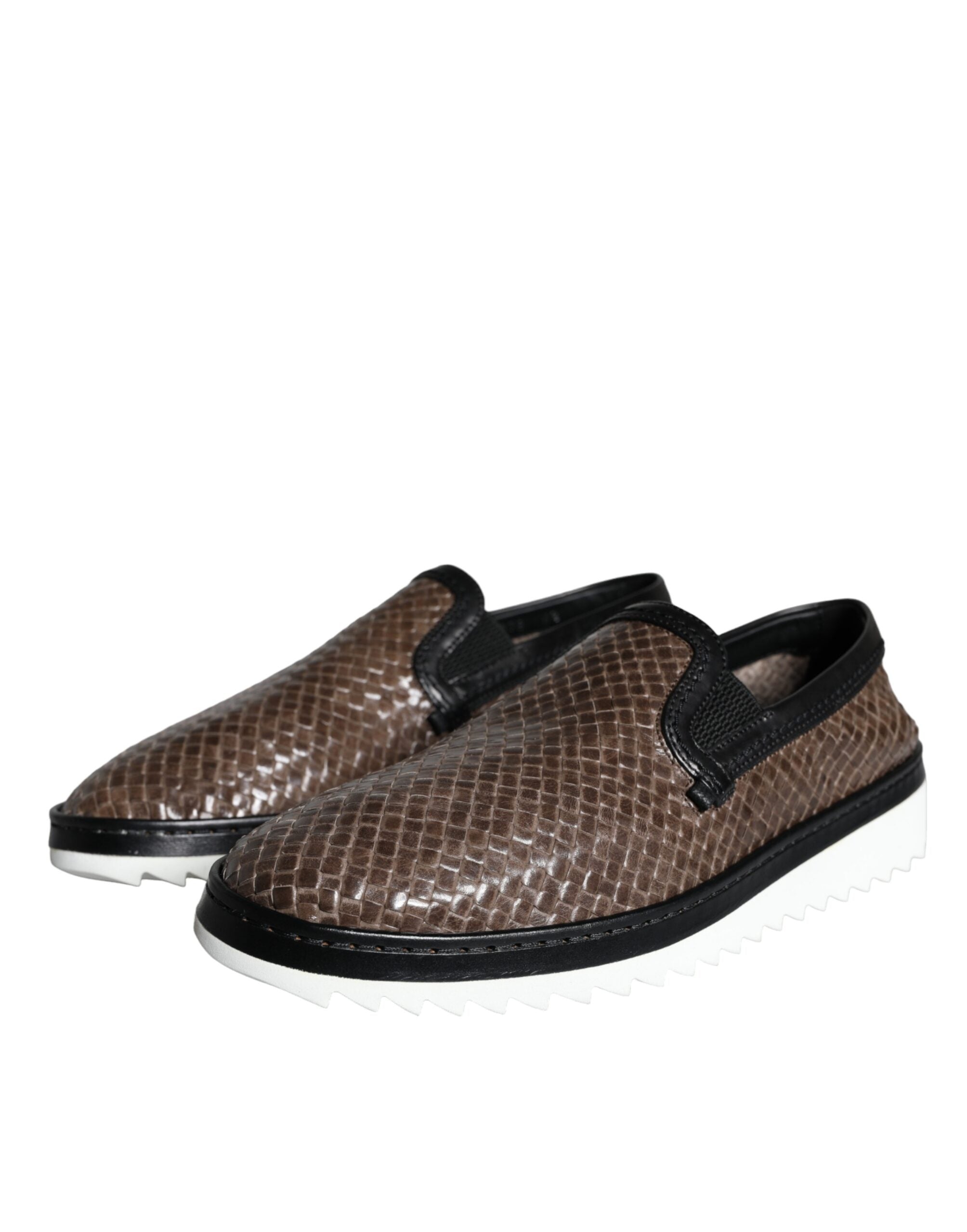 Mocassins Dolce &amp; Gabbana en cuir tressé marron et noir pour homme