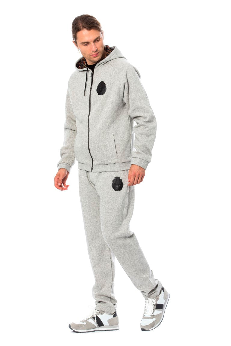 Billionaire Italian Couture – Eleganter grauer Baumwoll-Trainingsanzug mit Kapuze