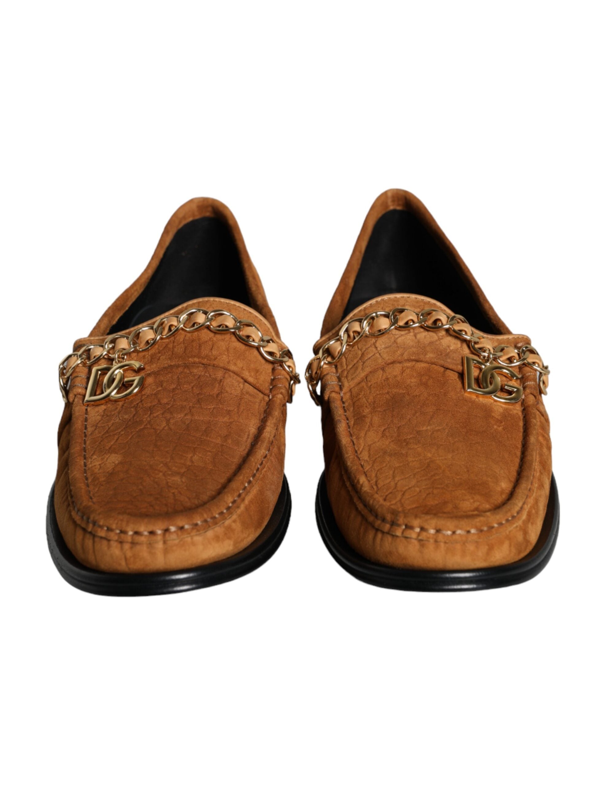 Mocassins à enfiler Dolce &amp; Gabbana en cuir velours marron avec logo