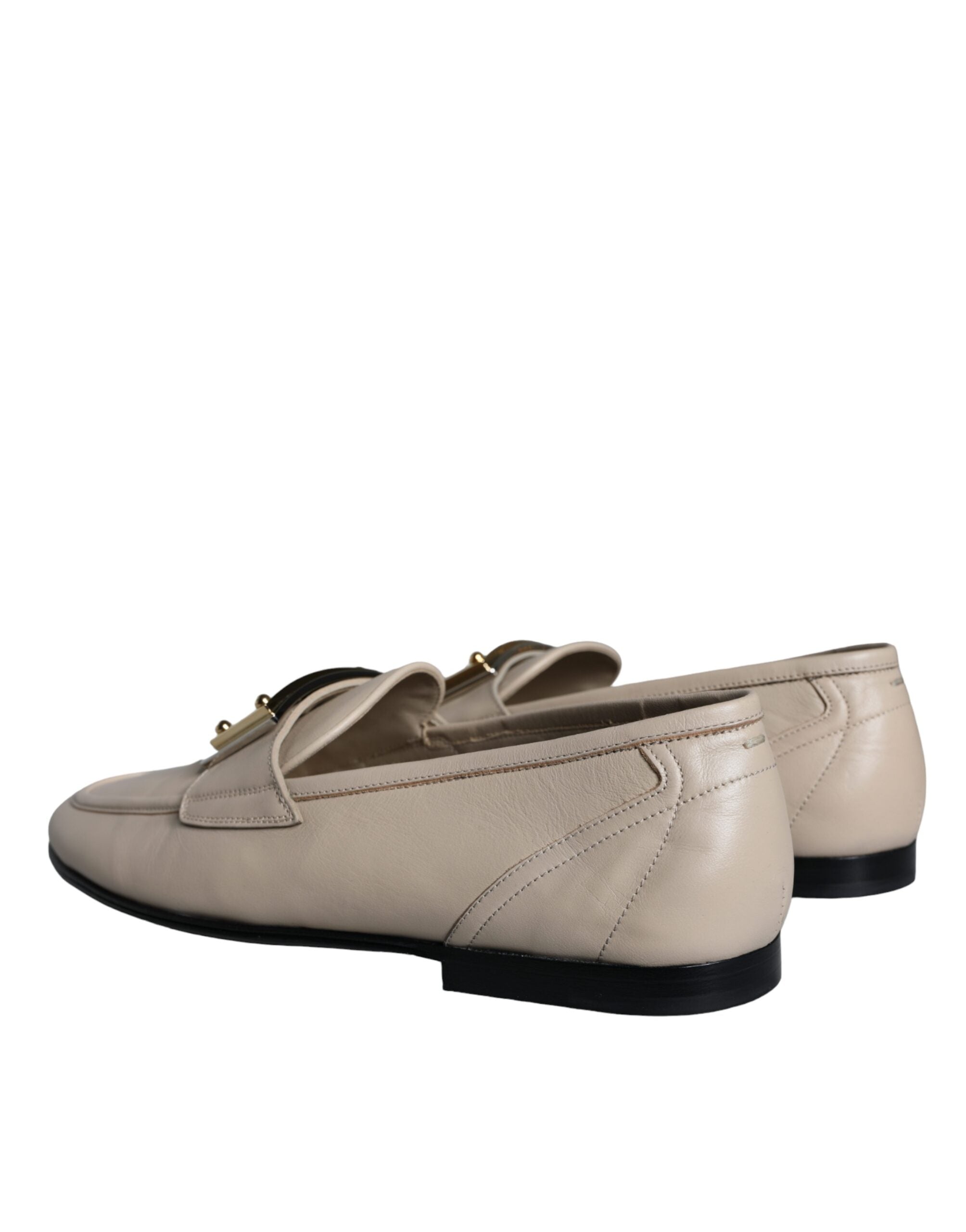 Mocassins à enfiler Dolce &amp; Gabbana en cuir beige avec plaque logo pour homme