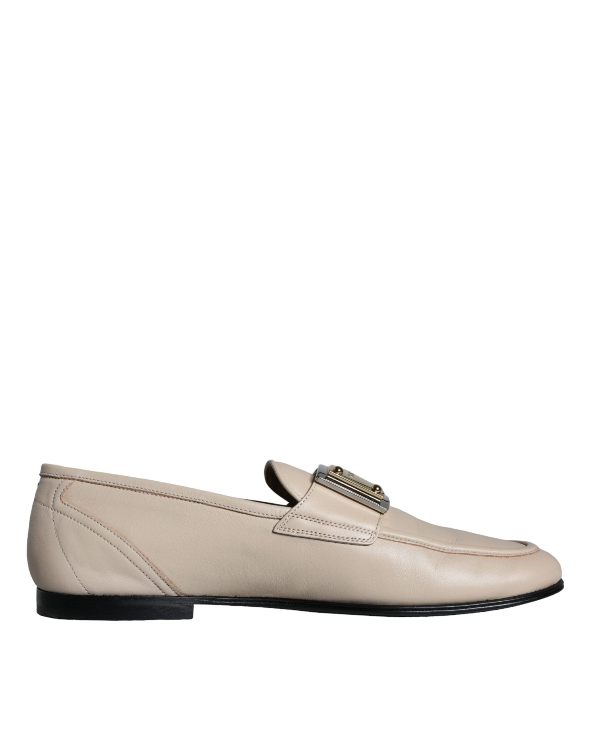 Mocassins à enfiler Dolce &amp; Gabbana en cuir beige avec plaque logo pour homme