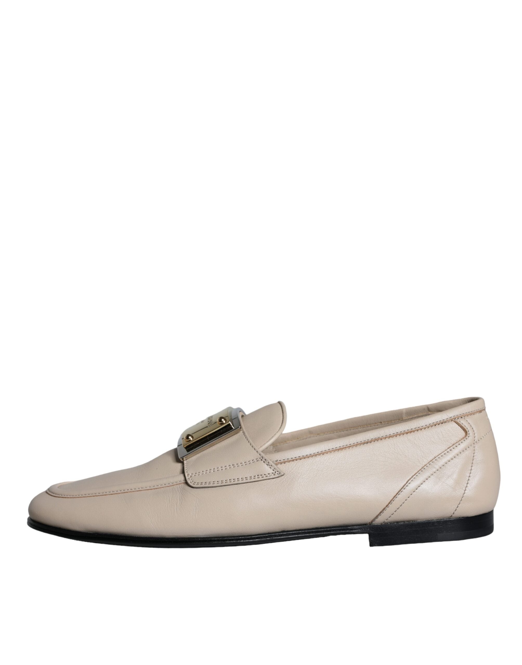 Mocassins à enfiler Dolce &amp; Gabbana en cuir beige avec plaque logo pour homme