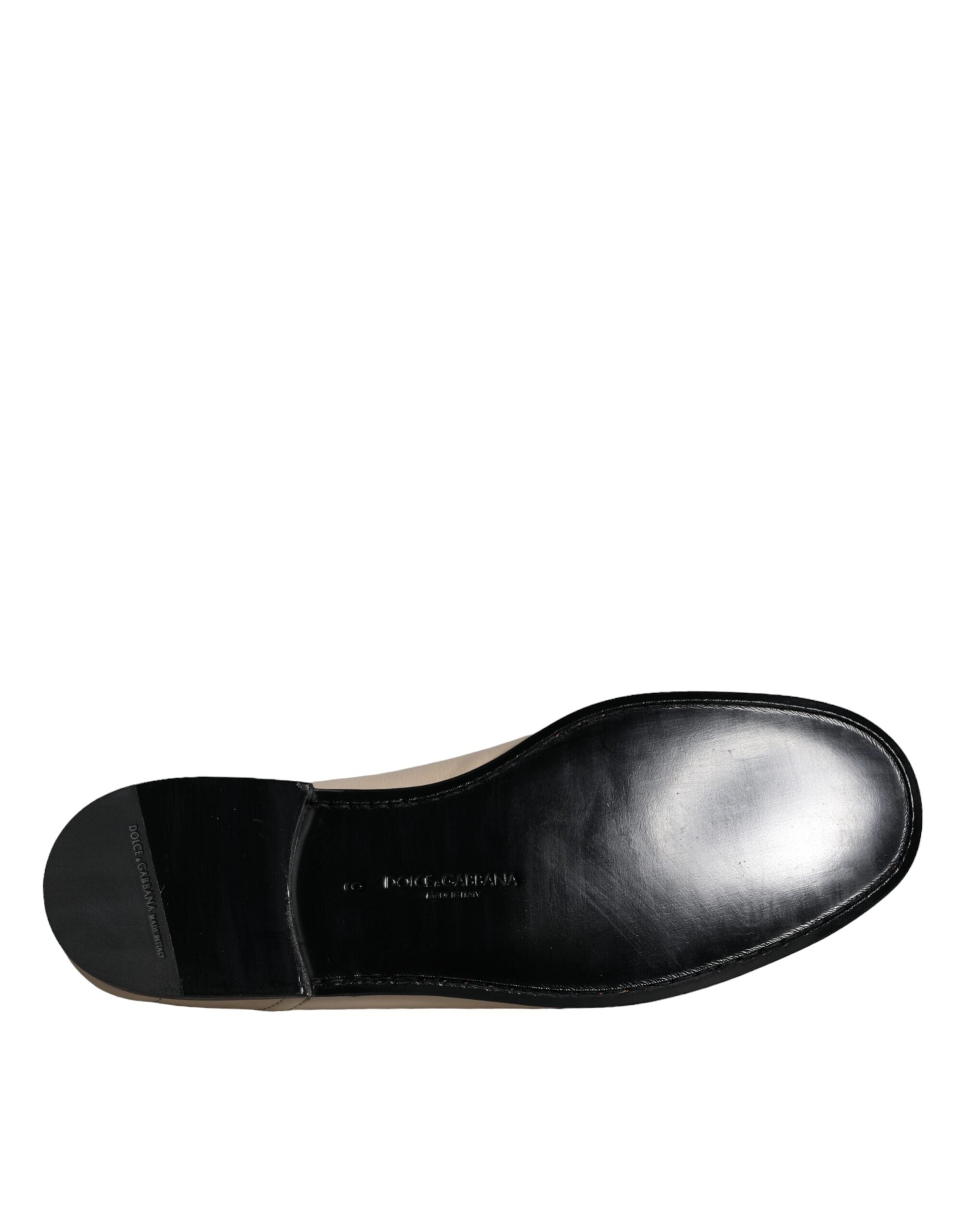 Mocassins à enfiler Dolce &amp; Gabbana en cuir beige avec plaque logo pour homme