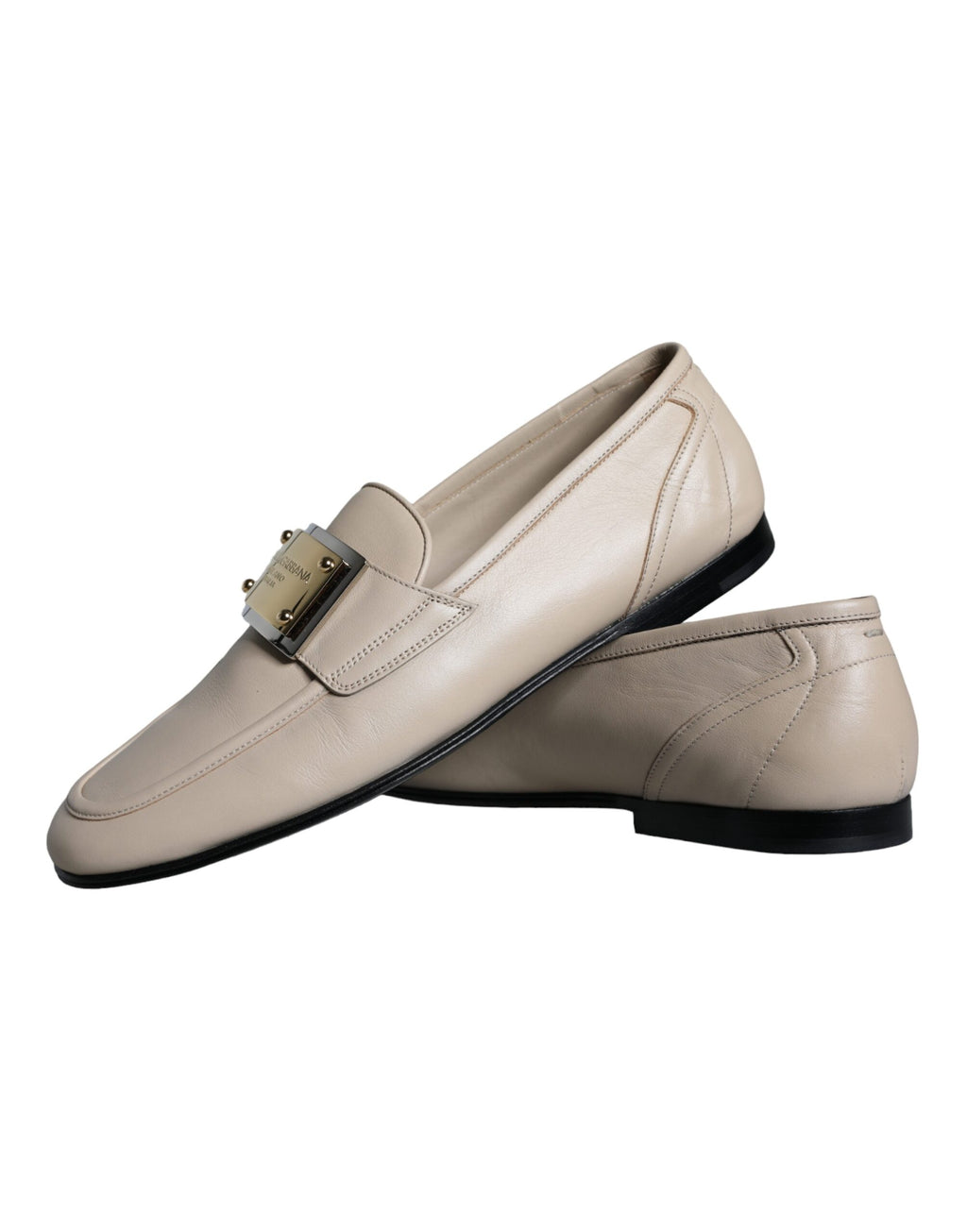 Mocassins à enfiler Dolce &amp; Gabbana en cuir beige avec plaque logo pour homme