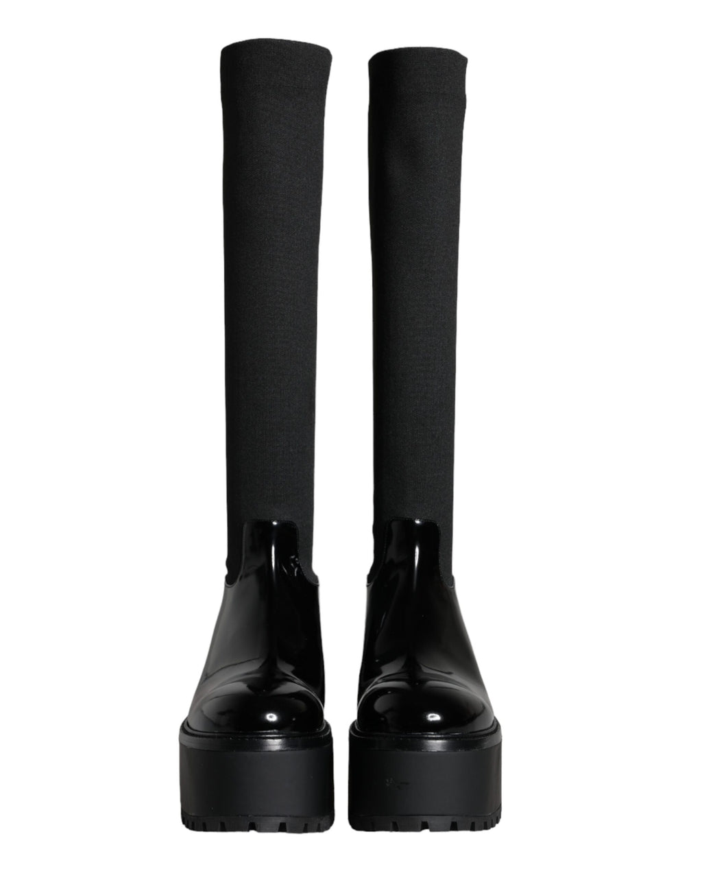 Dolce &amp; Gabbana – Kniehohe Stiefel aus schwarzem Jersey-Leder