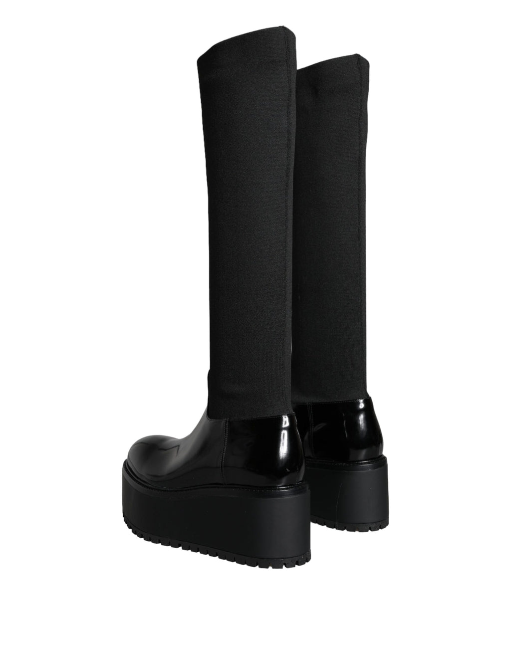 Dolce &amp; Gabbana – Kniehohe Stiefel aus schwarzem Jersey-Leder