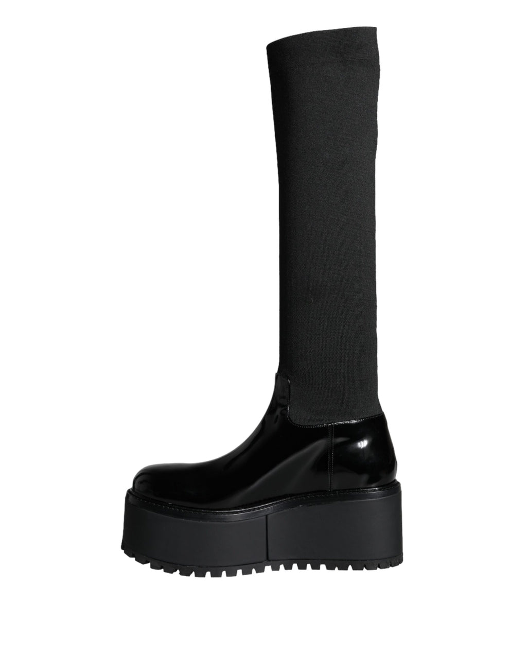 Dolce &amp; Gabbana – Kniehohe Stiefel aus schwarzem Jersey-Leder