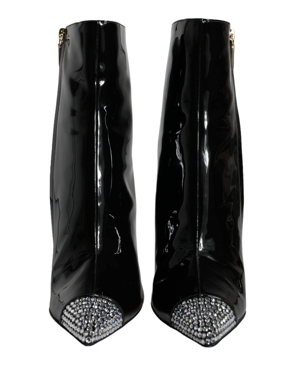 Dolce &amp; Gabbana – Schwarze Stiefel aus Lackleder mit Kristallabsatz