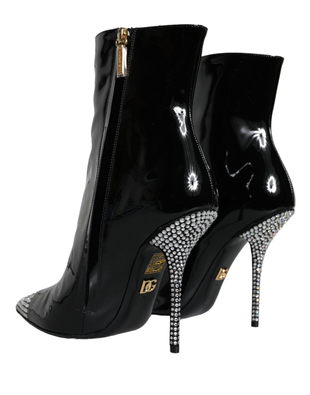 Dolce &amp; Gabbana – Schwarze Stiefel aus Lackleder mit Kristallabsatz