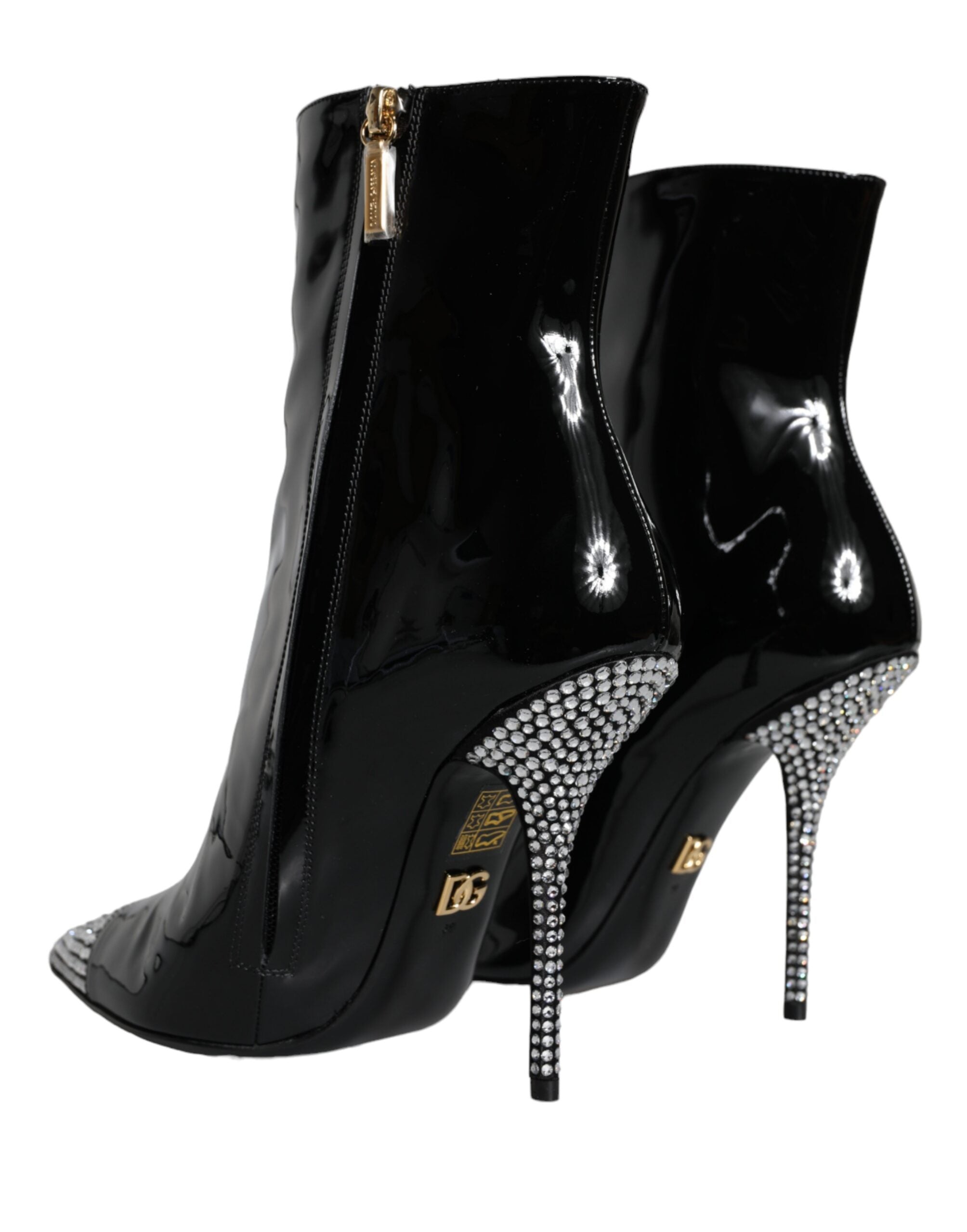Dolce &amp; Gabbana – Schwarze Stiefel aus Lackleder mit Kristallabsatz